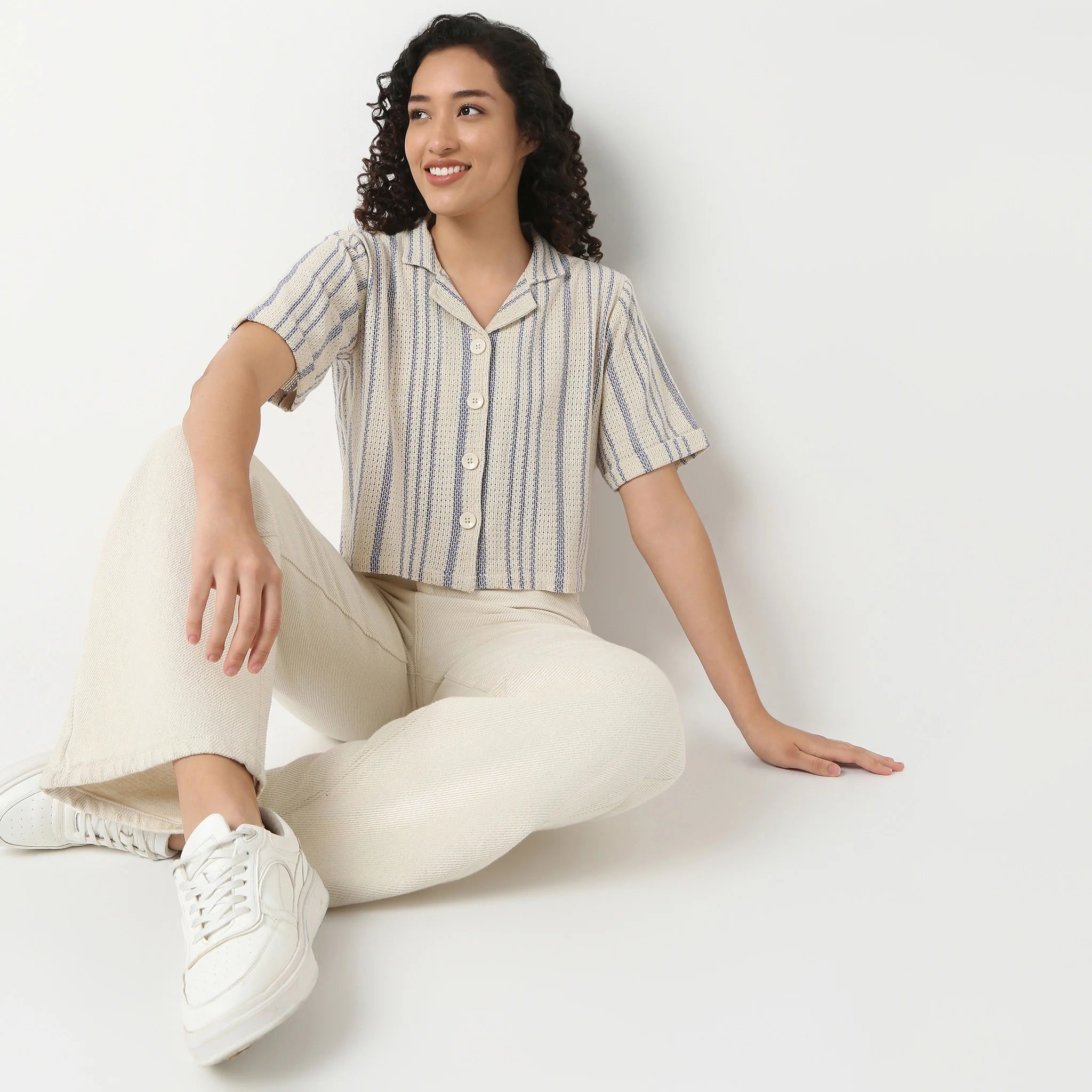 Betty Shirt With Lapel Collar And Stripe Print