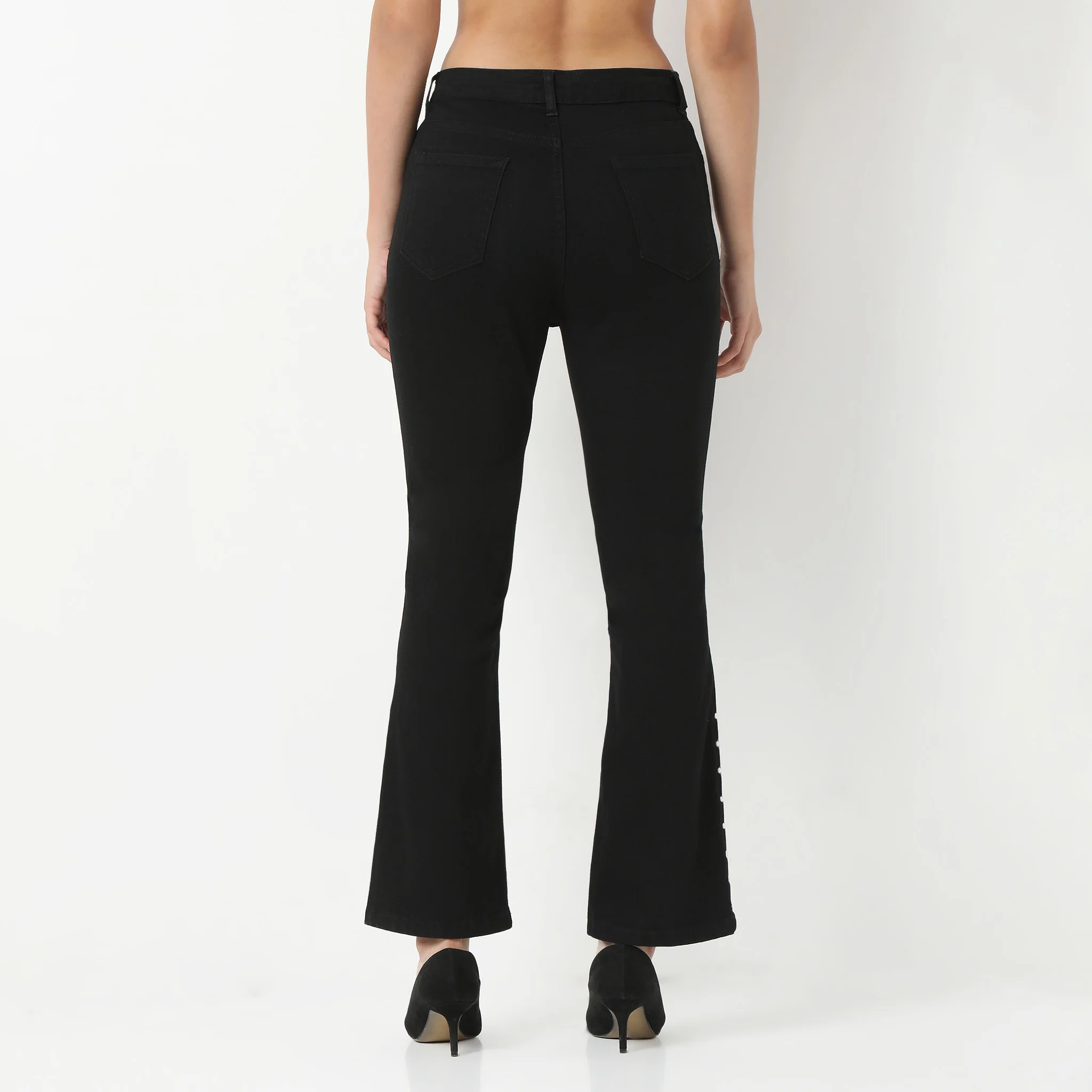 Black Denim Bootcut With Bottom Peral Look - Image 3