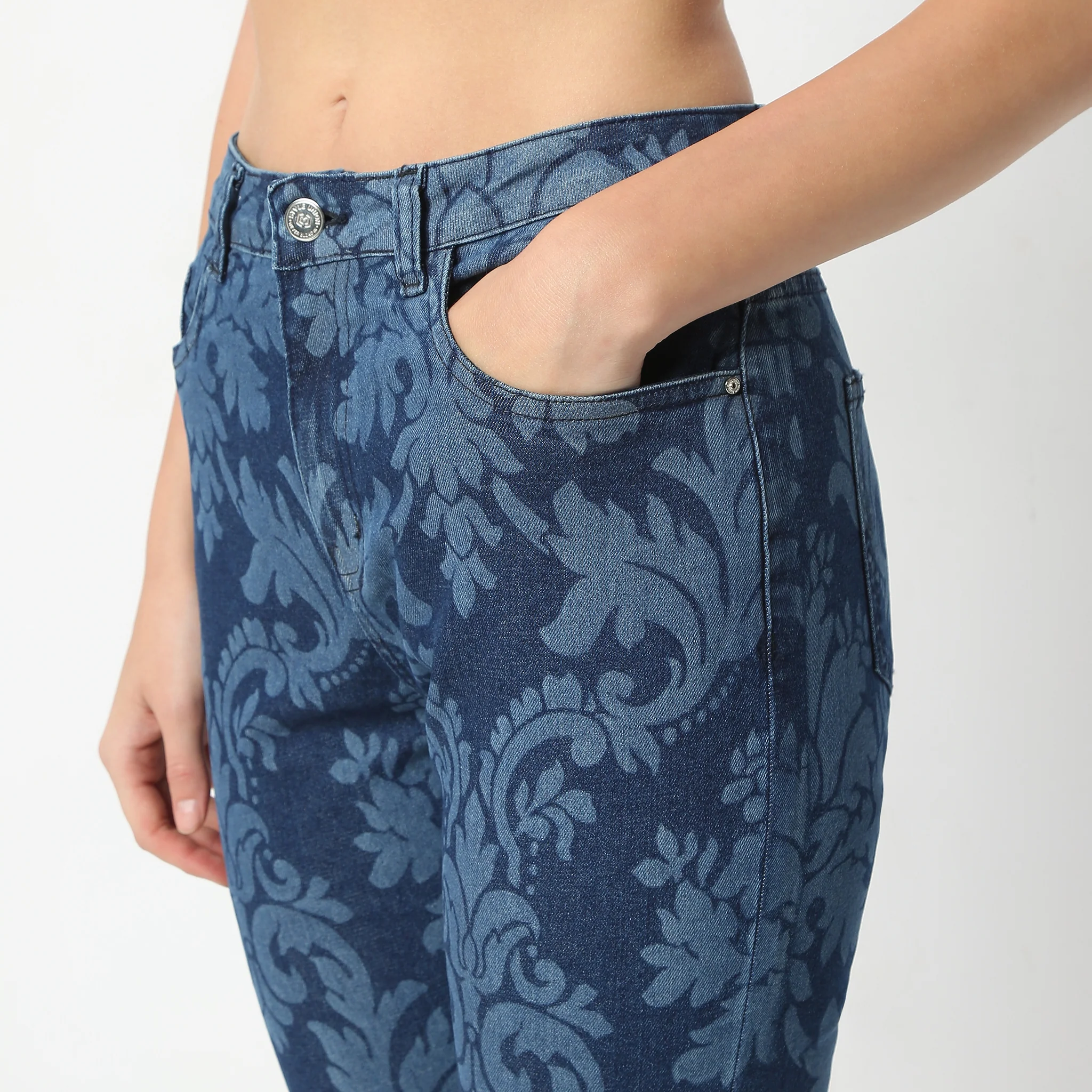 Boot Cut Printed Full Length High Rise Jeans - Image 4