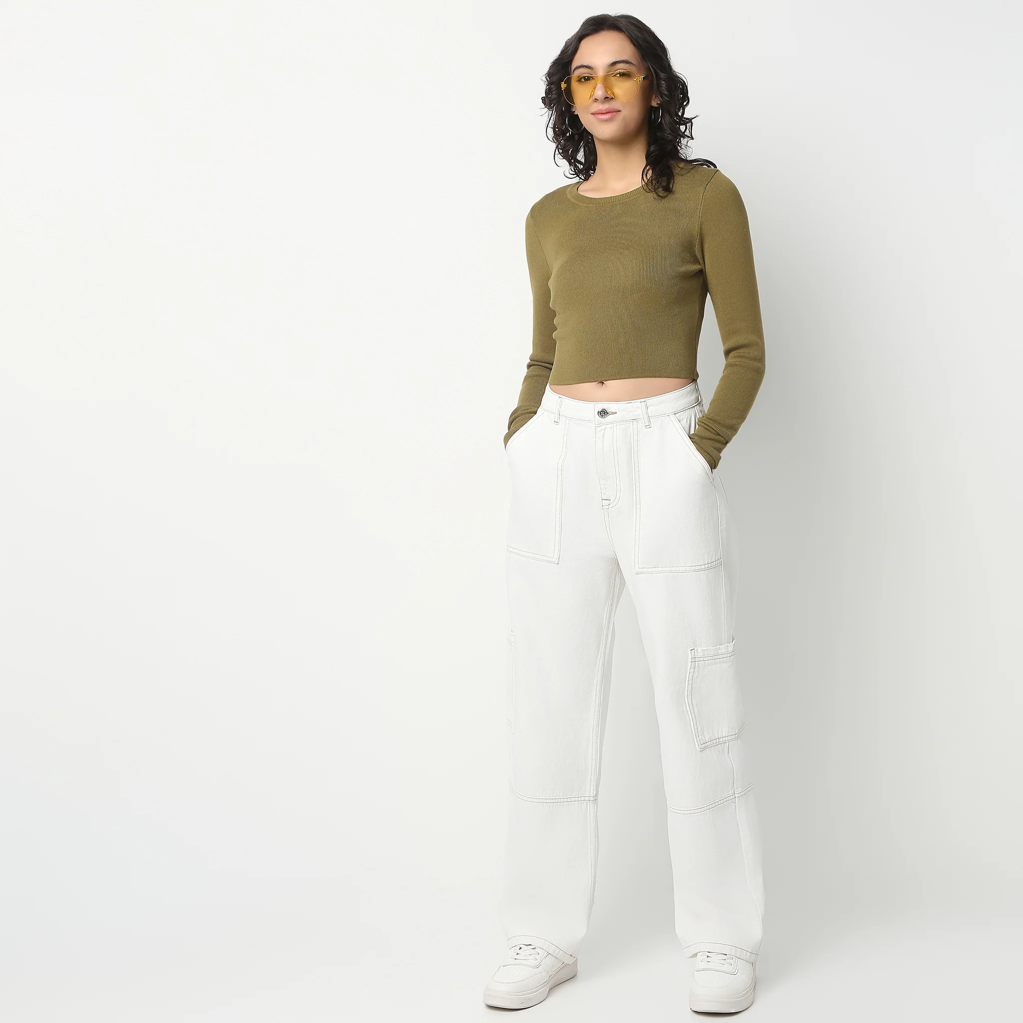 Full Length Boot Cut Solid Highwaist Patch Pocket Cargos - Image 12