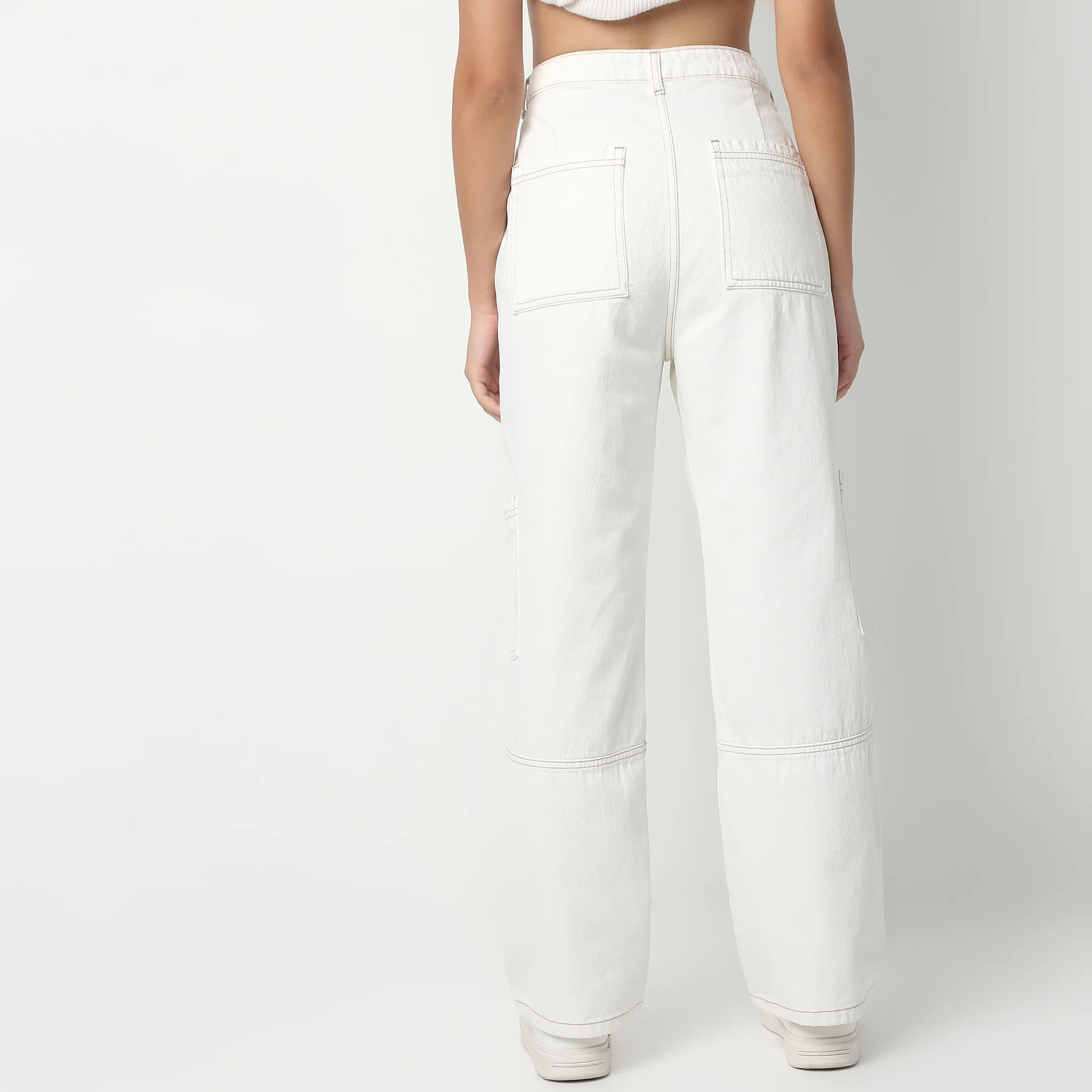 Full Length Boot Cut Solid Highwaist Patch Pocket Cargos - Image 13
