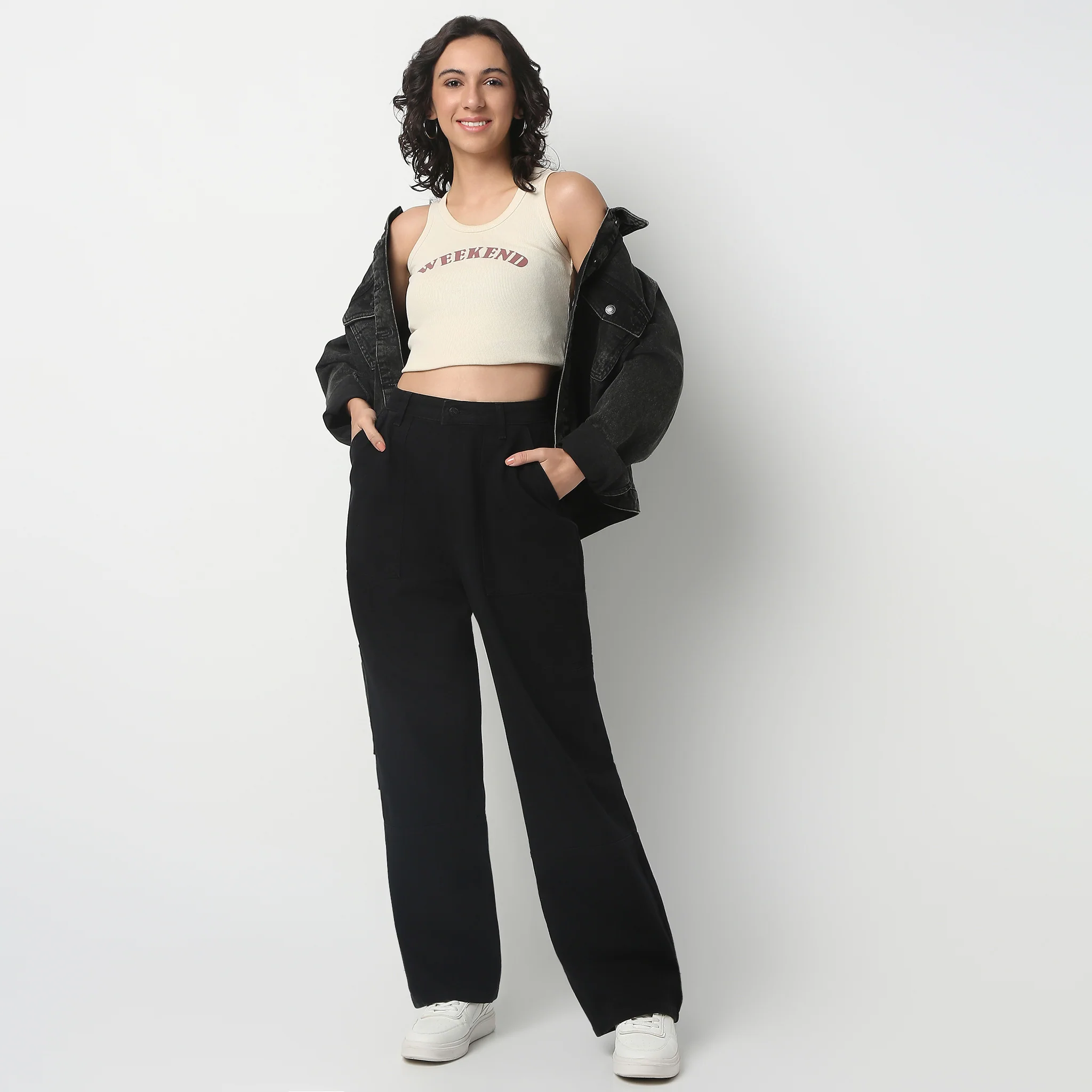 Full Length Boot Cut Solid Highwaist Patch Pocket Cargos - Image 2