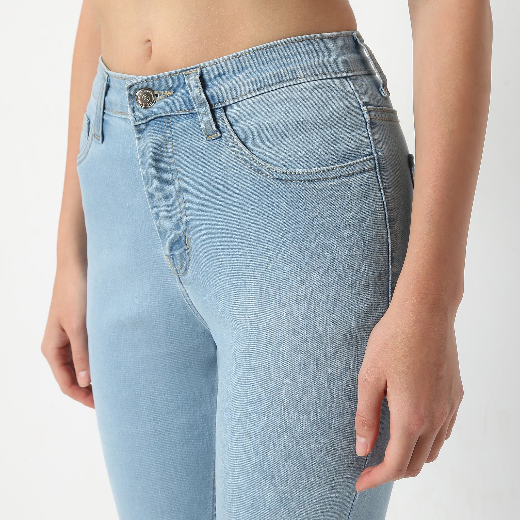 Boot Cut Full Length High Rise Bow-Adorned Blue Jeans With Side Slit - Image 4
