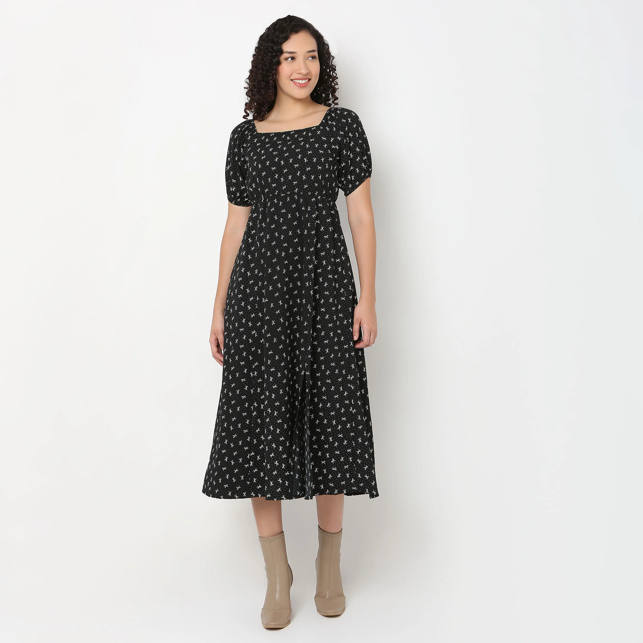 Bow Print Flared Betty Dress - Image 2