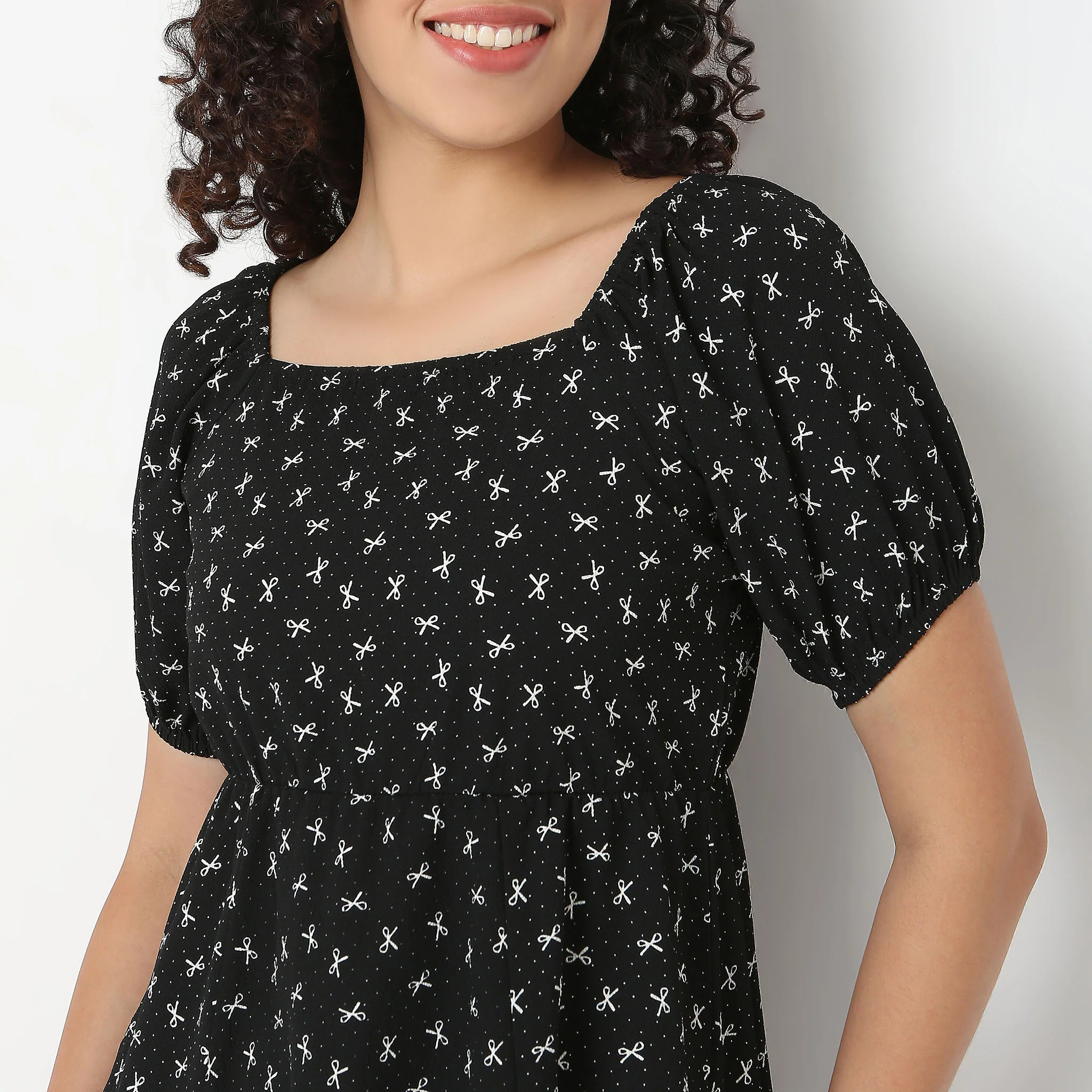 Bow Print Flared Betty Dress - Image 4