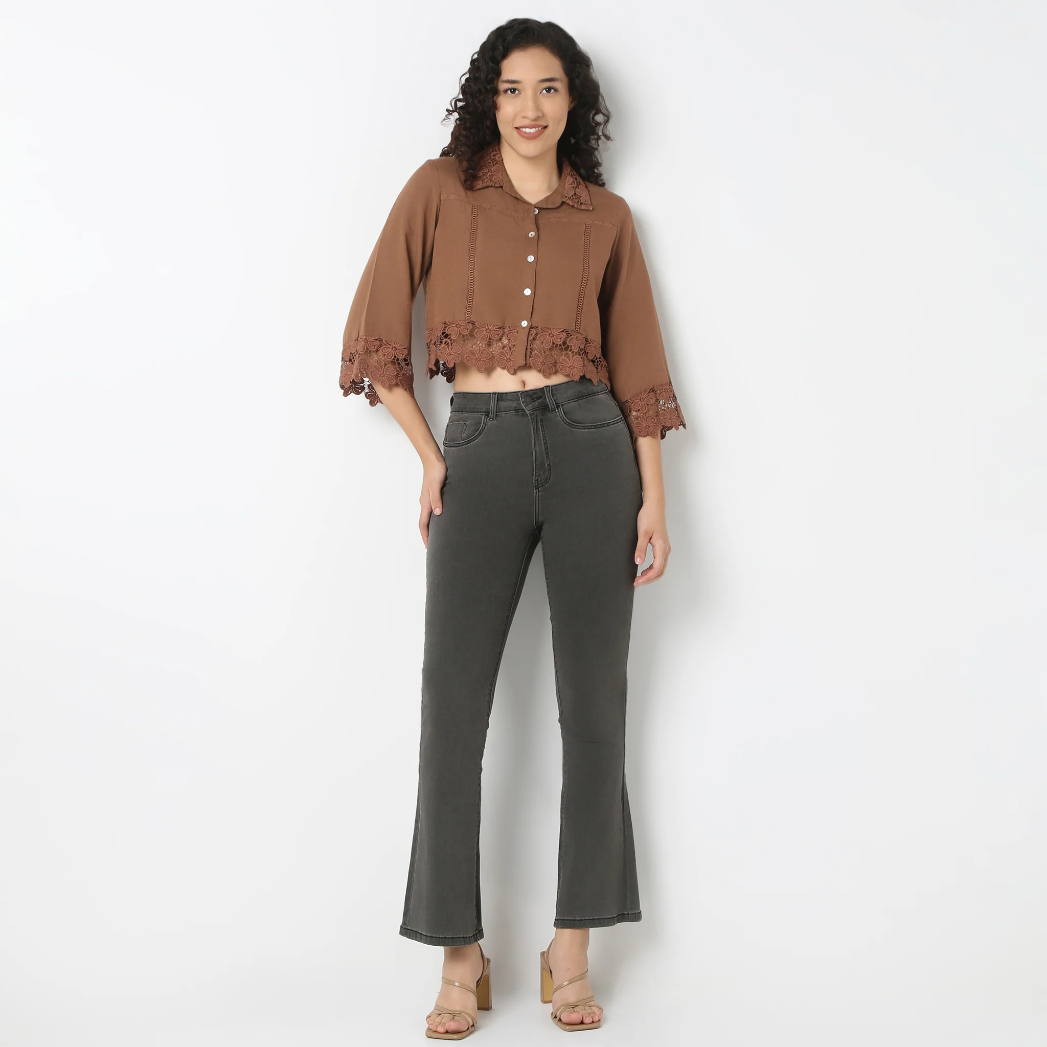 Boxy Crop Shirt With Lace Detailing