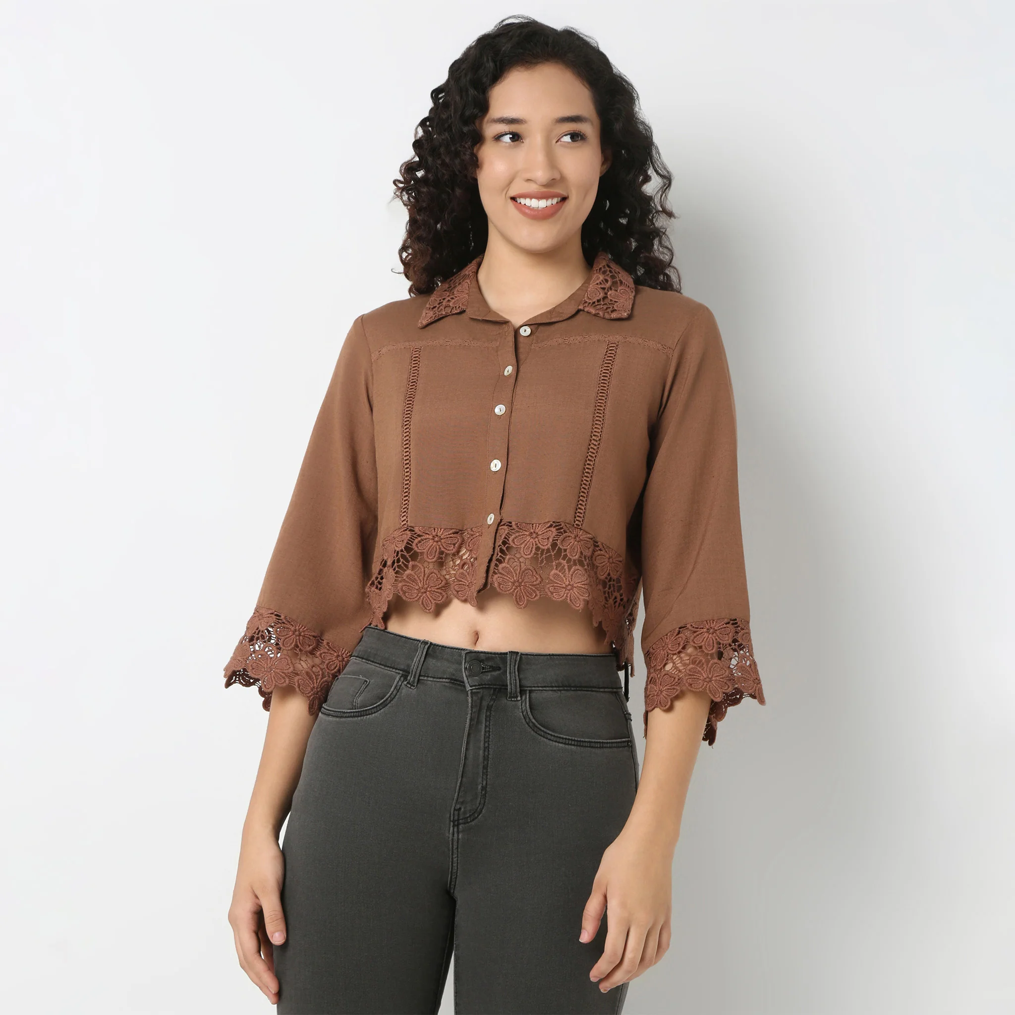 Boxy Crop Shirt With Lace Detailing - Image 2
