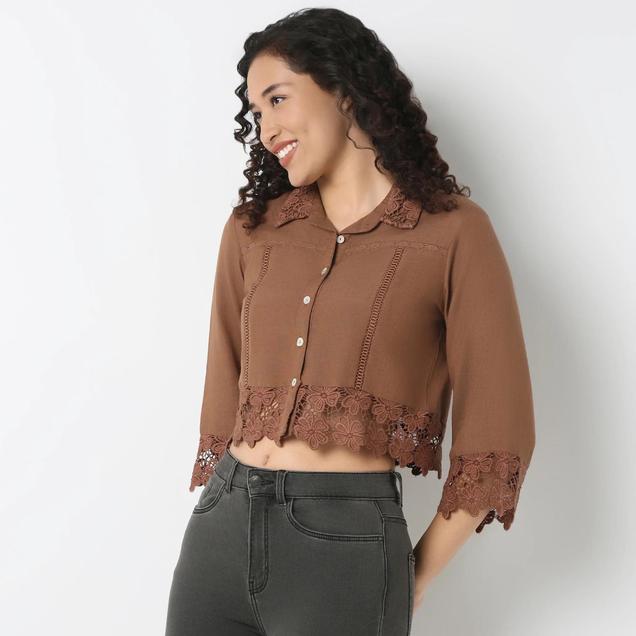 Boxy Crop Shirt With Lace Detailing - Image 5