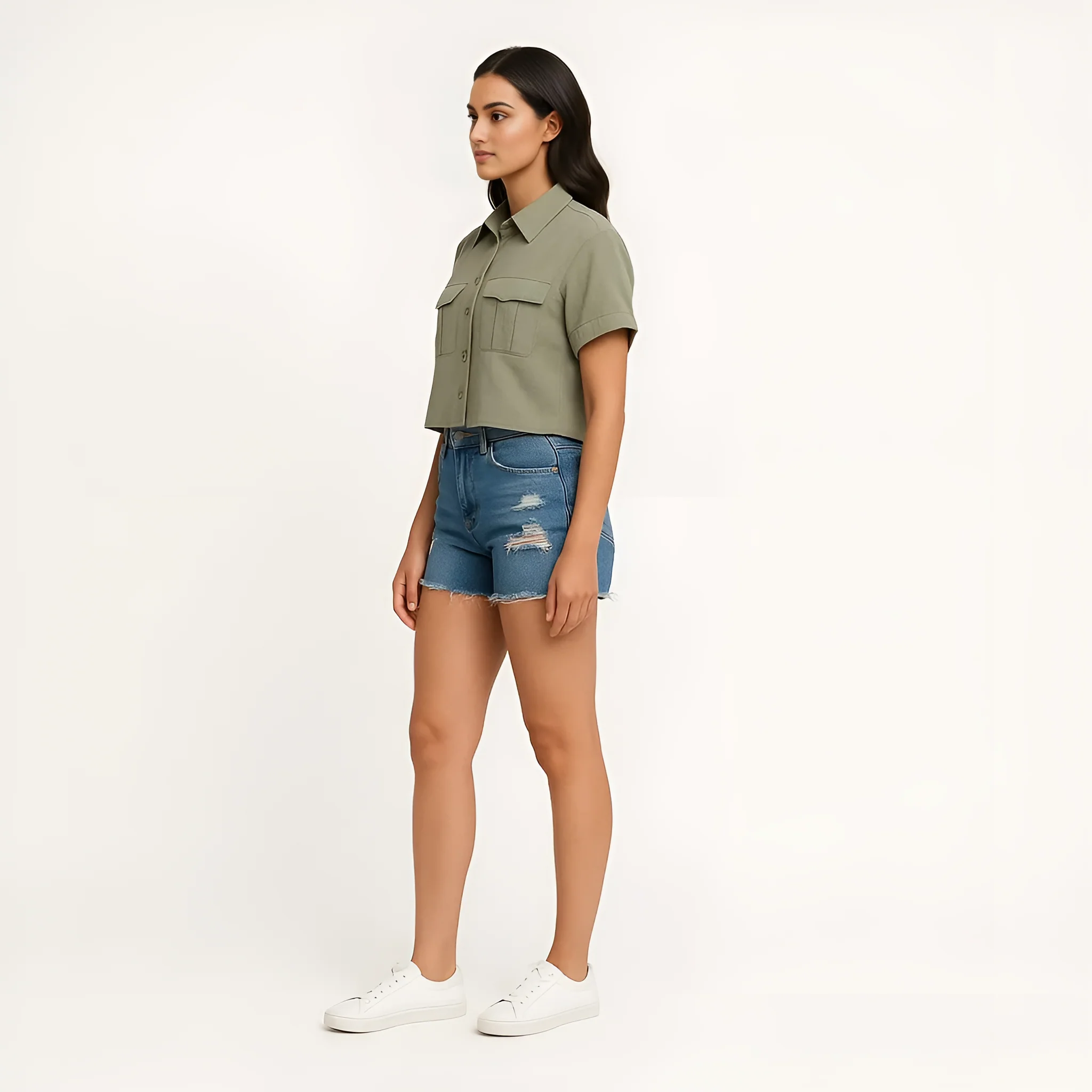 Boxy Fit Crop Shirt With Patch Pockets Detailing - Image 5