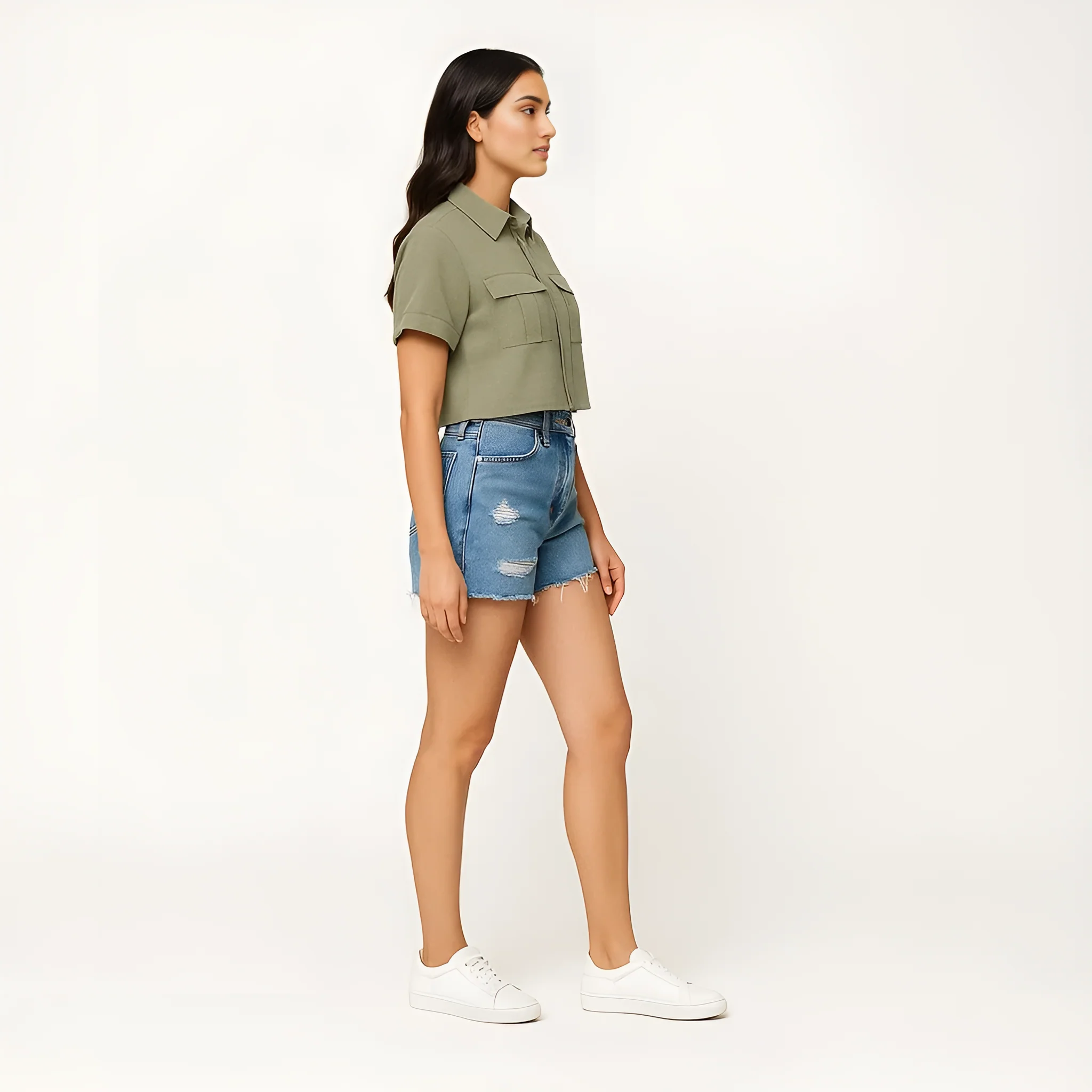Boxy Fit Crop Shirt With Patch Pockets Detailing - Image 6