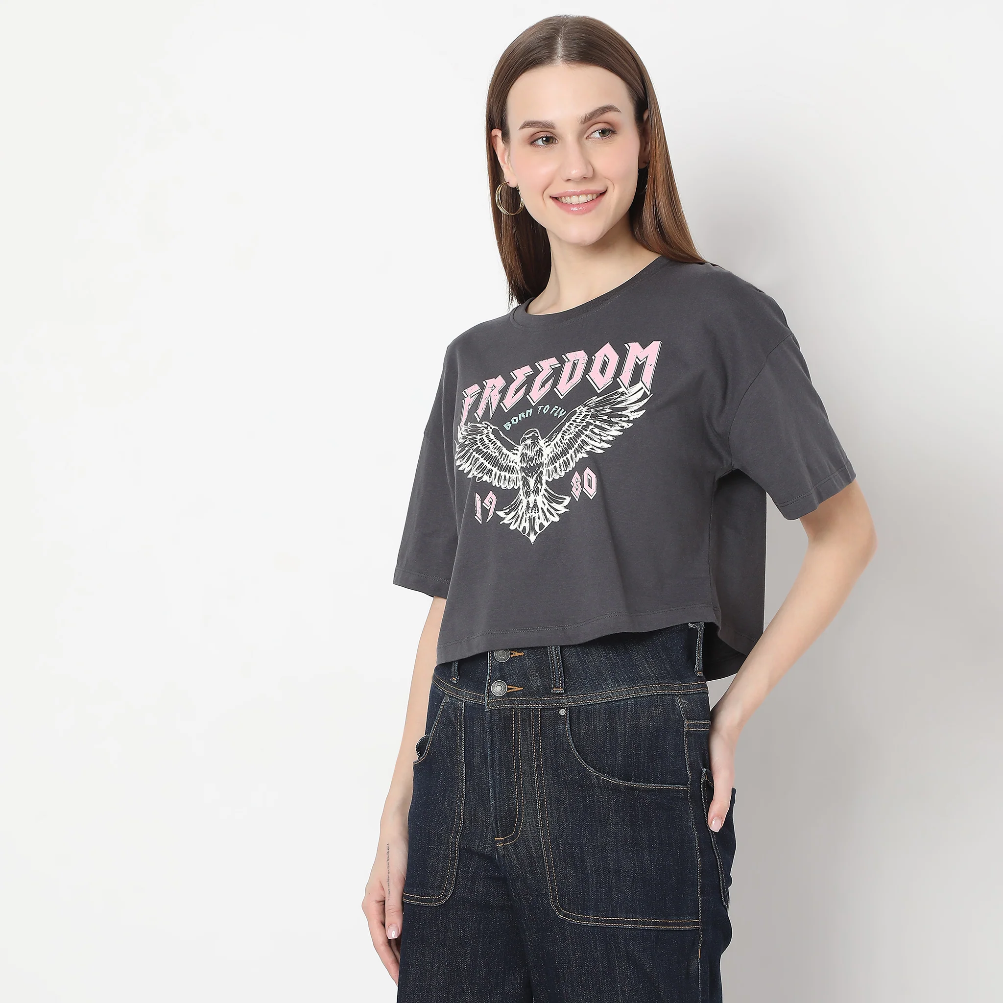 Boxy Fit Graphic Freedom Crop T-Shirt - Image 4