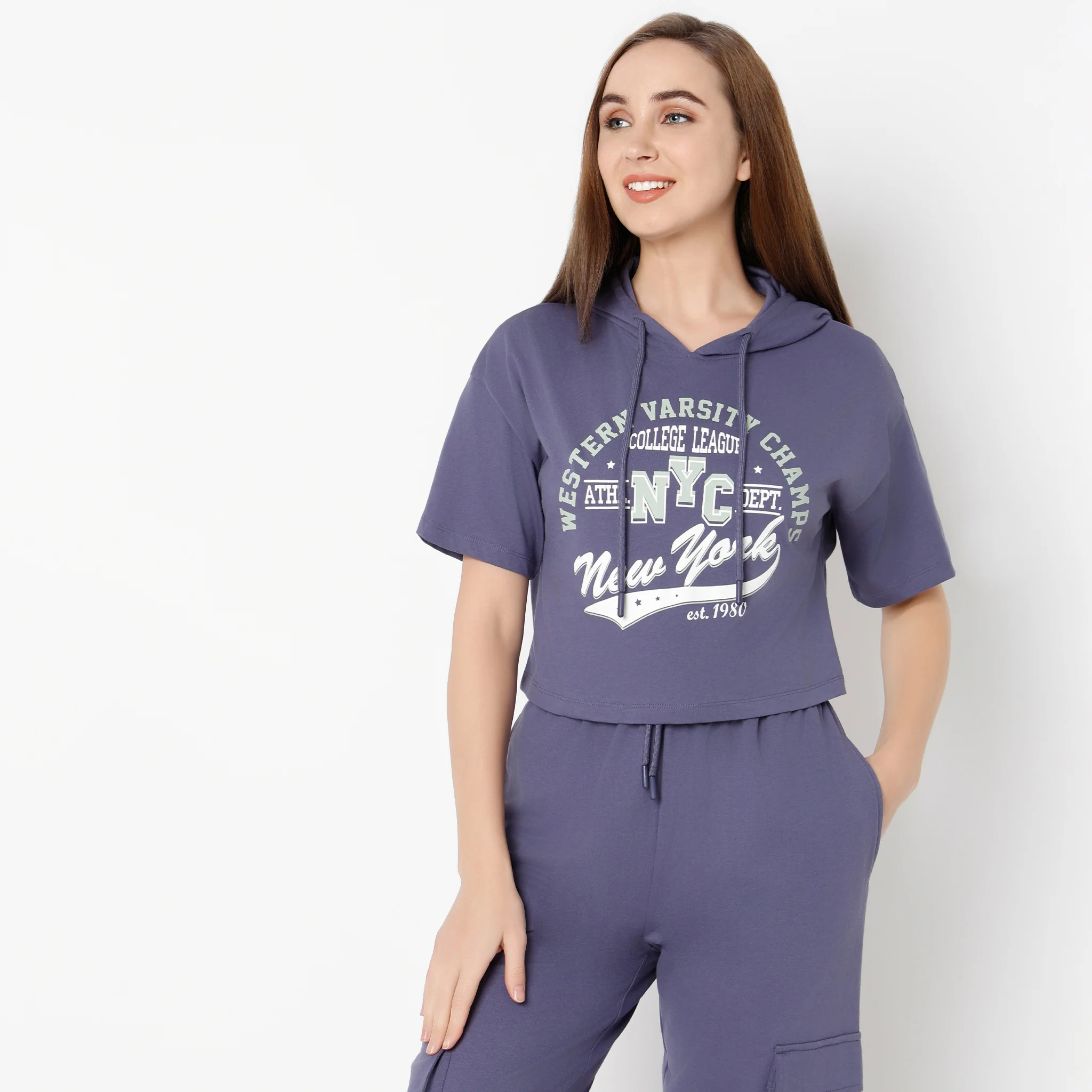 Hoodie Boxy Fit Graphic Athleisure Crop T-Shirt - Image 2
