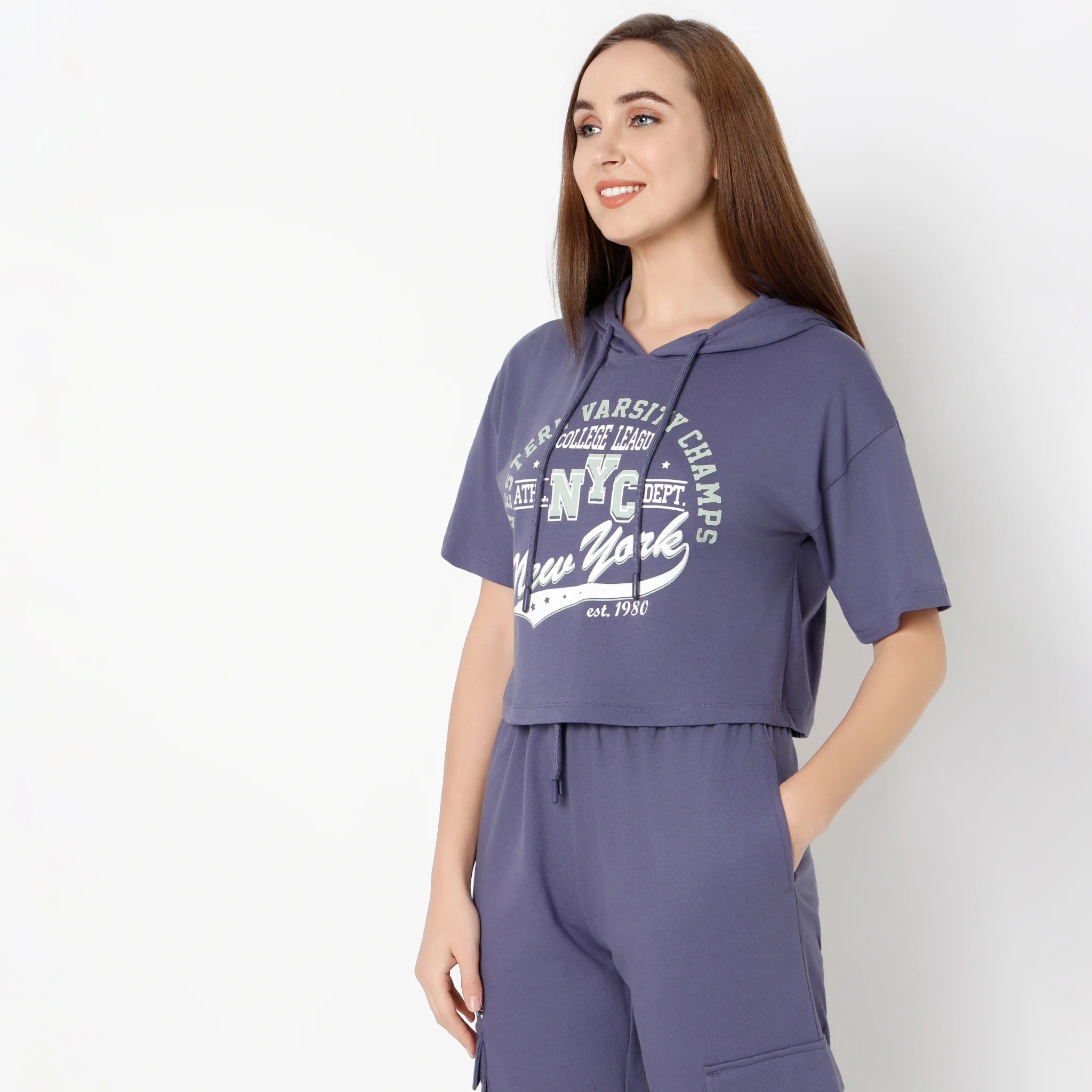 Hoodie Boxy Fit Graphic Athleisure Crop T-Shirt - Image 4