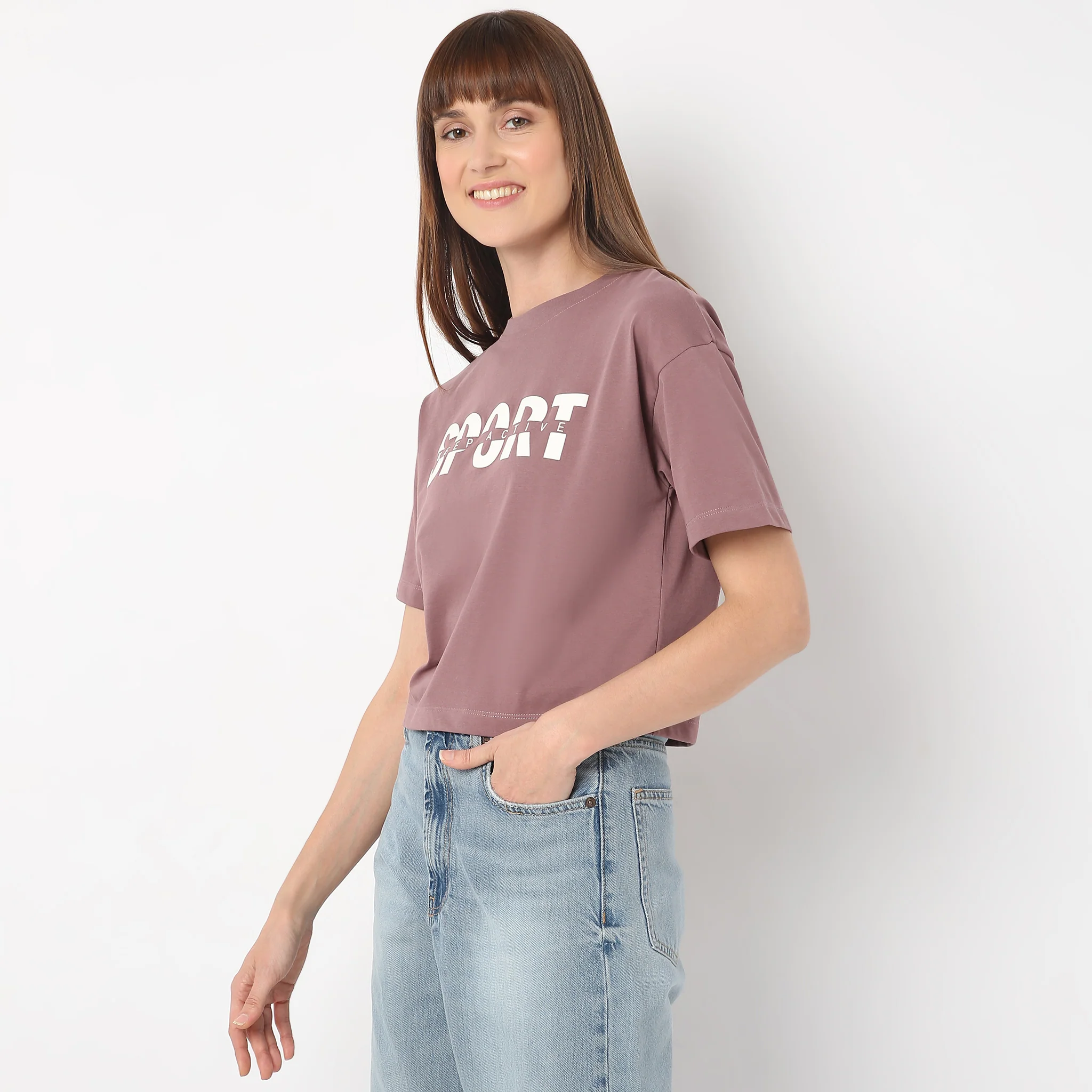 Boxy Fit Round Neck Performance Graphic Crop T-Shirt - Image 5