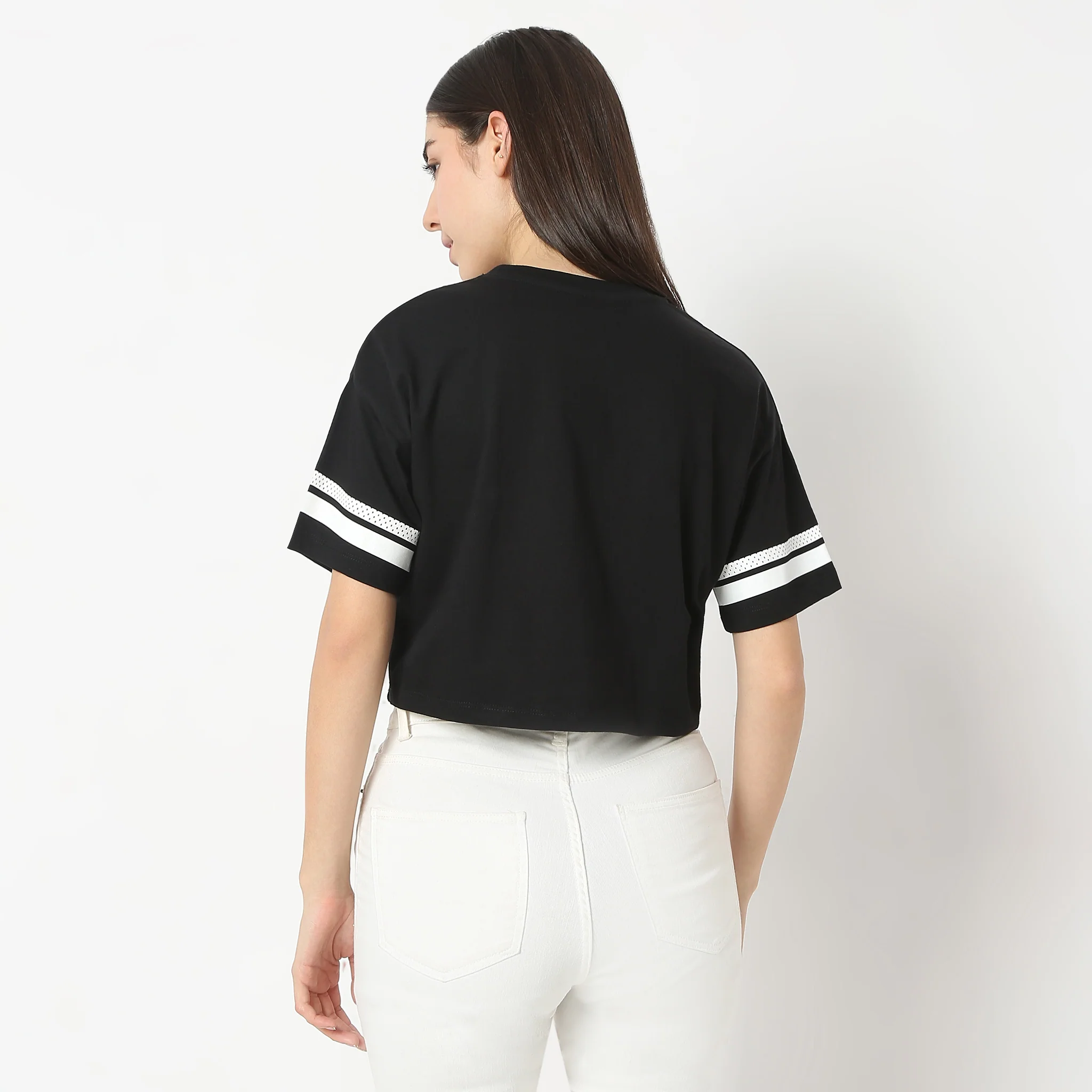Boxy Fit Graphic Short Sleeve Knit Crop T-Shirt - Image 2