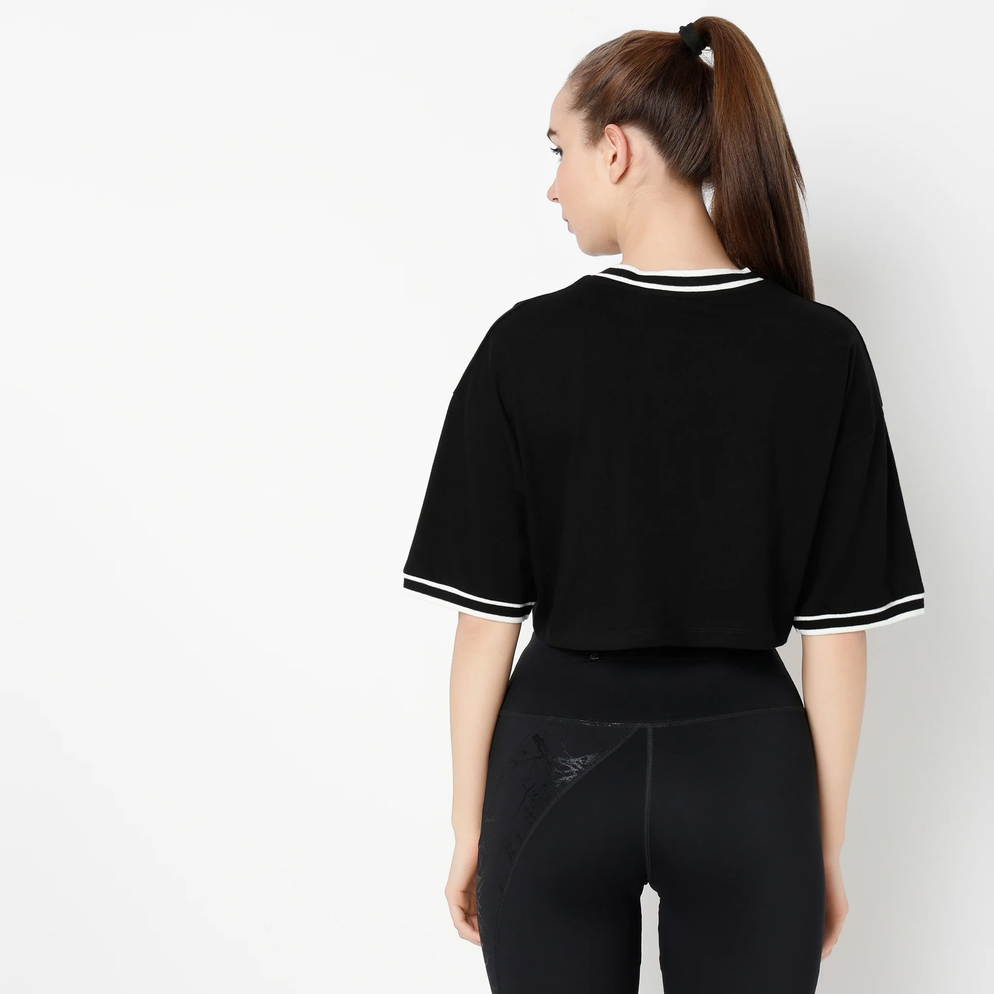V-Neck Boxy Fit Graphic Athleisure Crop T-Shirt - Image 3