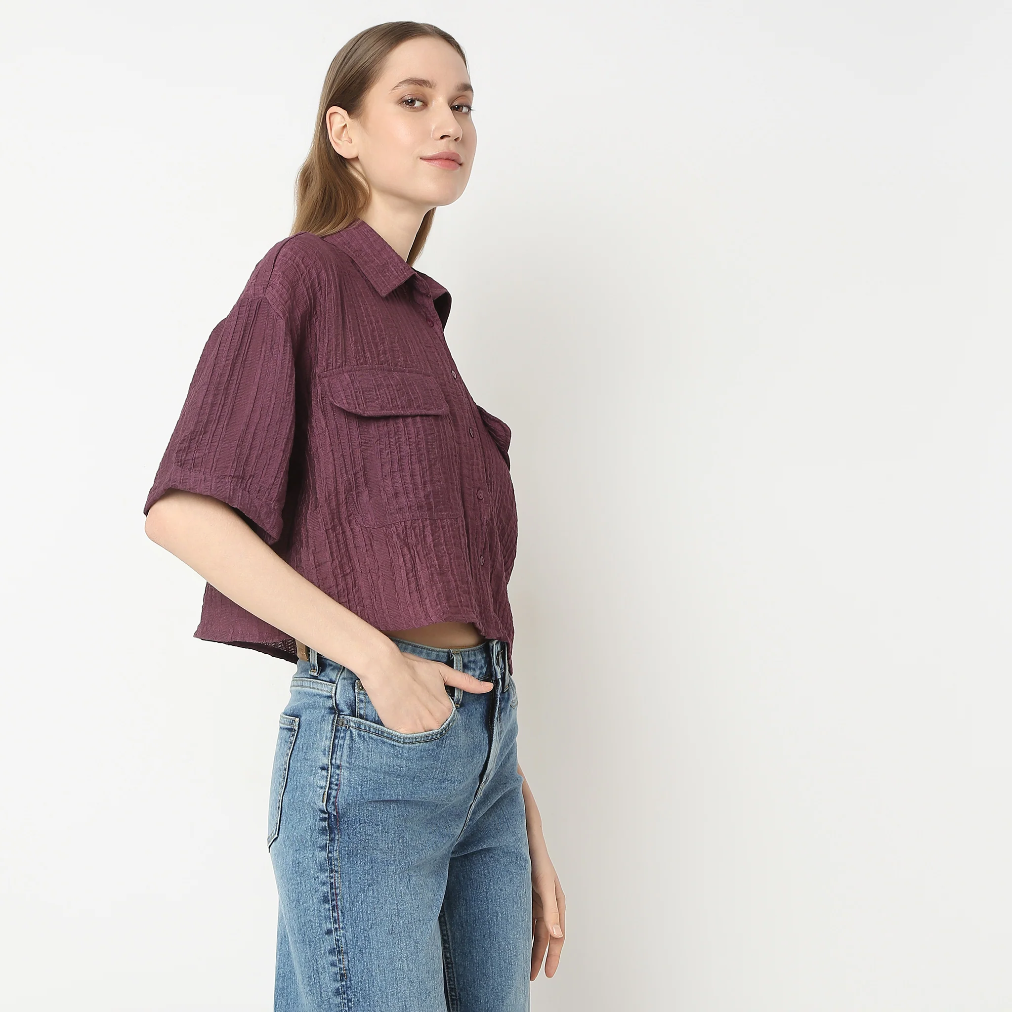 Boxy Fit Short Length Collar Regular Short Shirt - Image 10