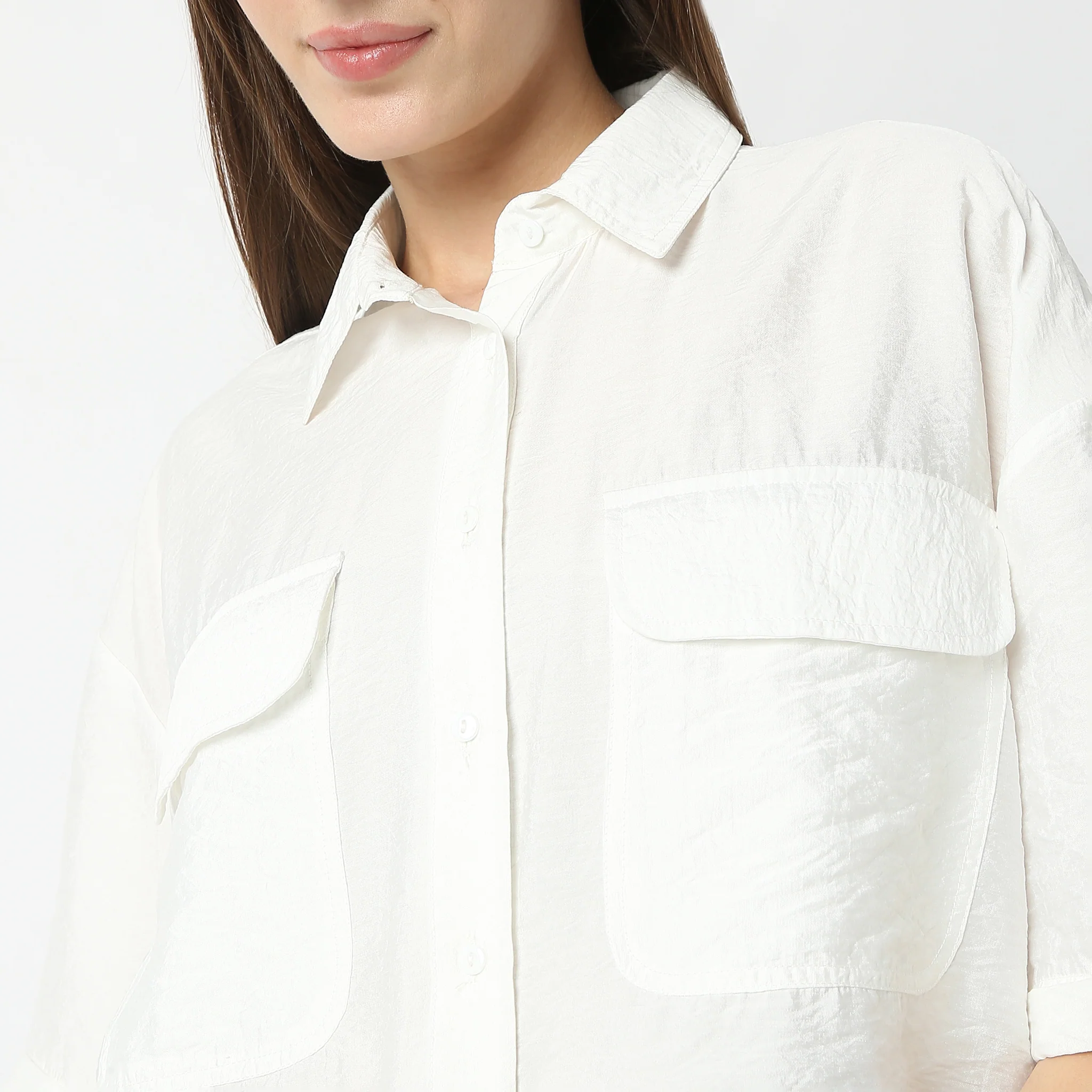 Boxy Fit Short Length Collar Regular Short Shirt - Image 4