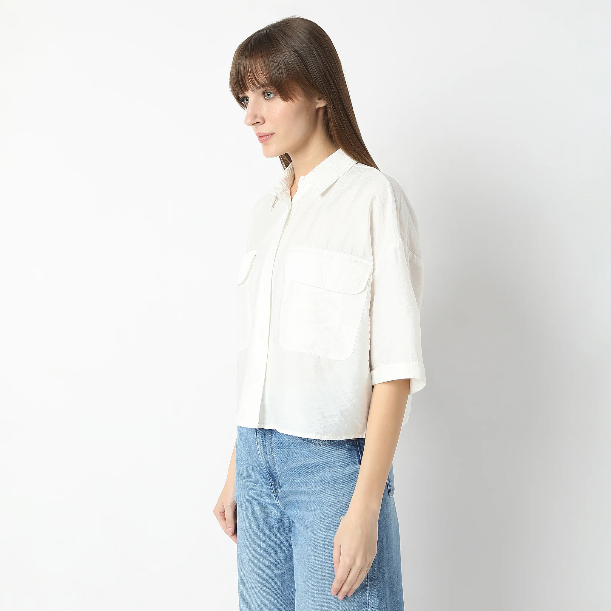 Boxy Fit Short Length Collar Regular Short Shirt - Image 5