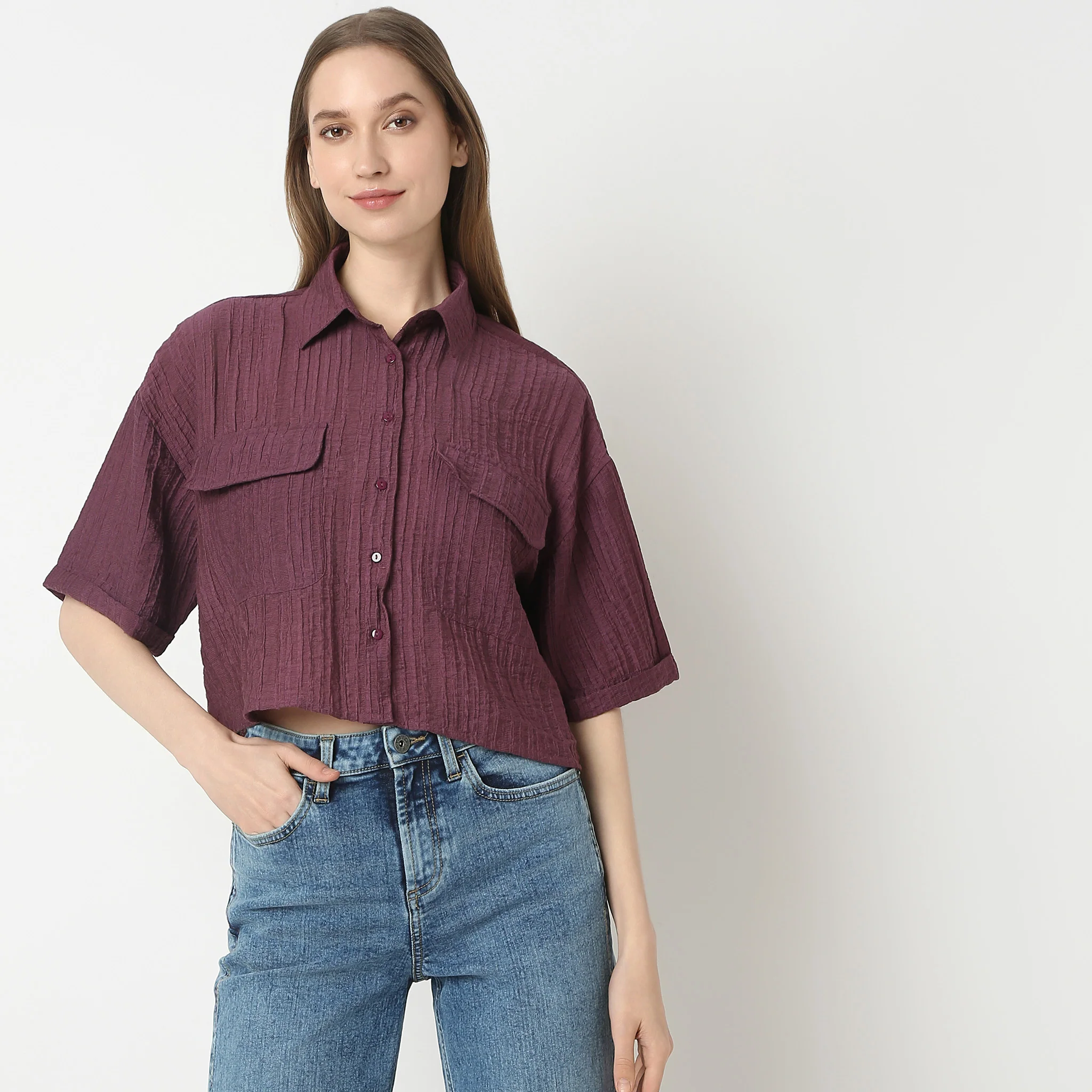Boxy Fit Short Length Collar Regular Short Shirt - Image 7