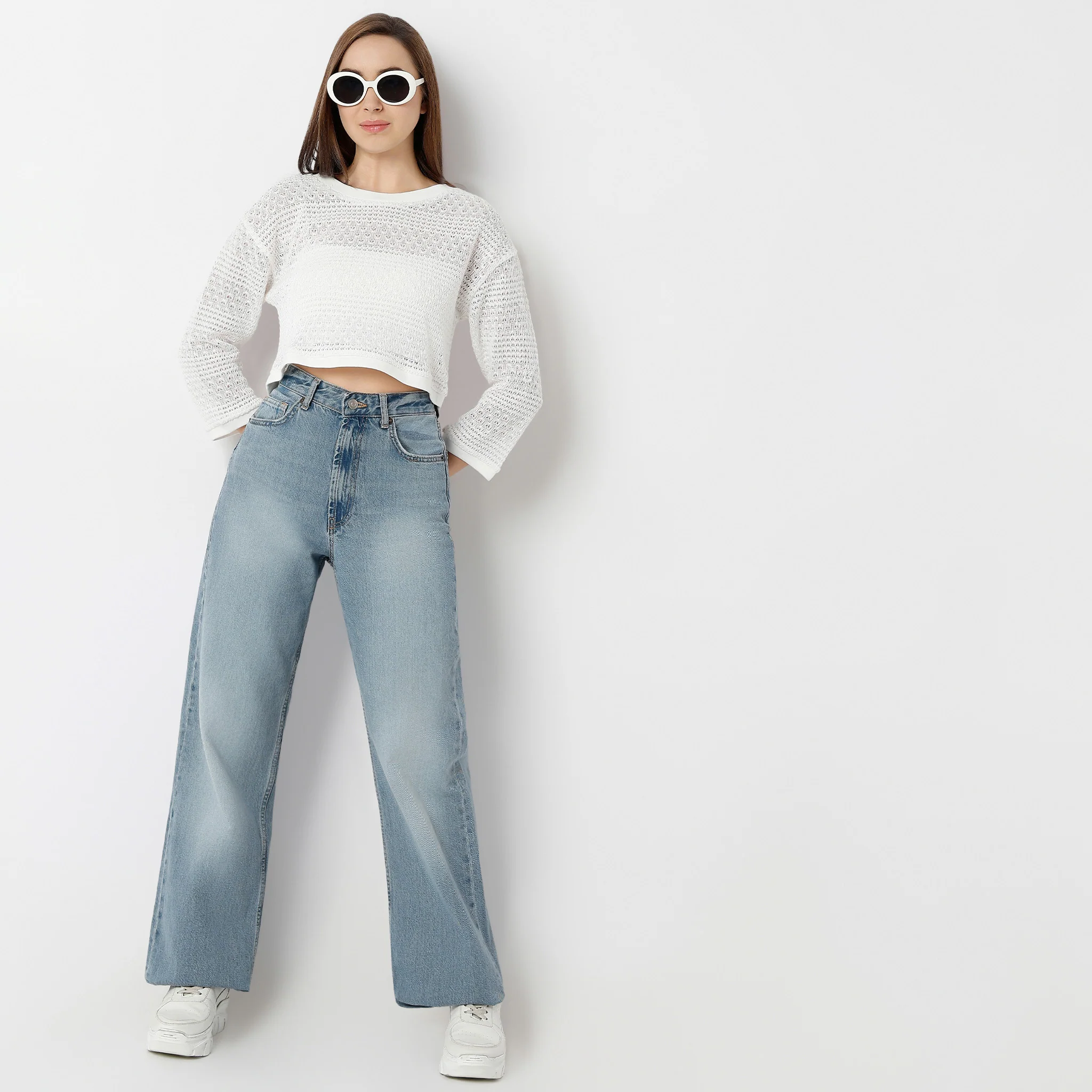 Boxy Fit Round Neck Full Sleeve Solid Betty Top