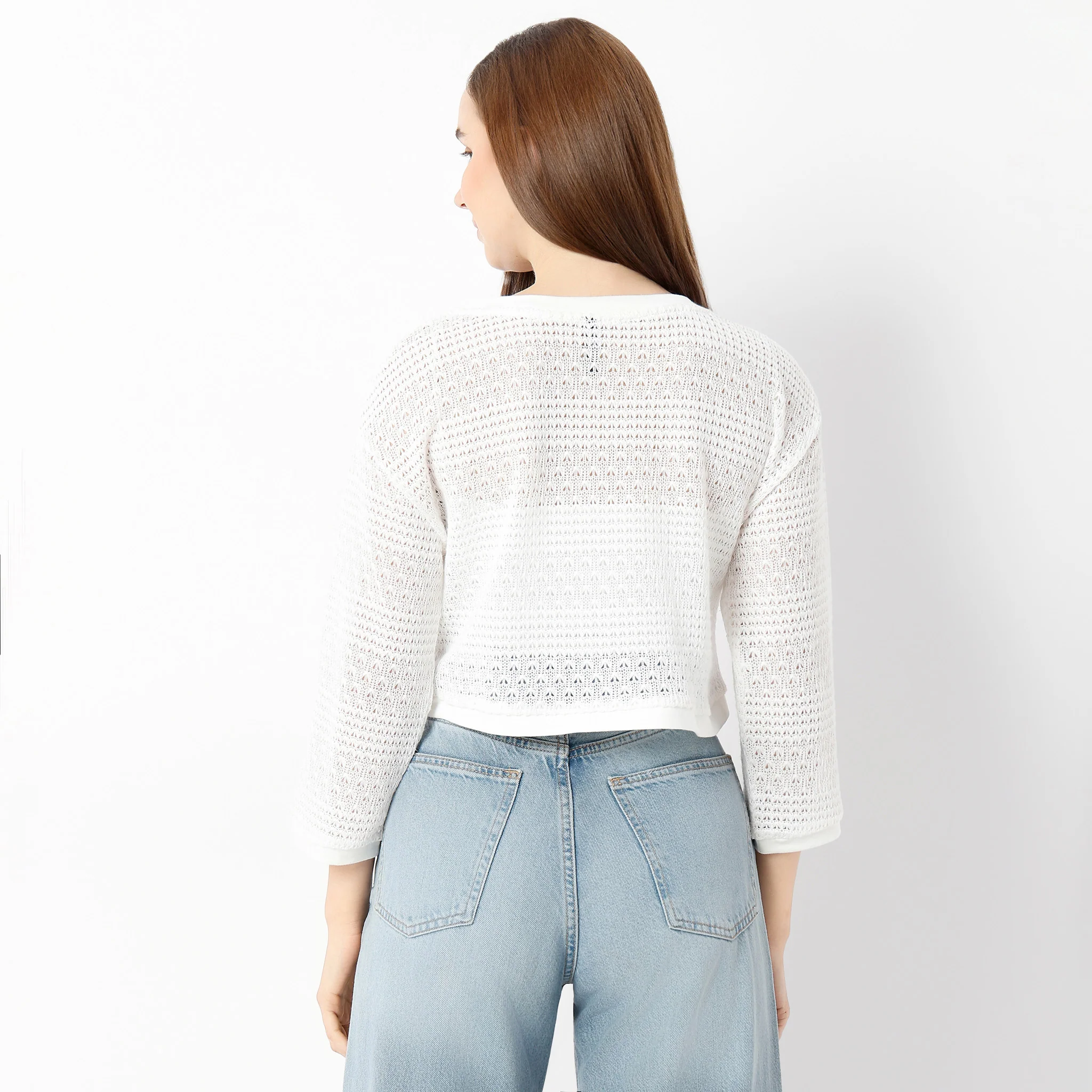 Boxy Fit Round Neck Full Sleeve Solid Betty Top - Image 3