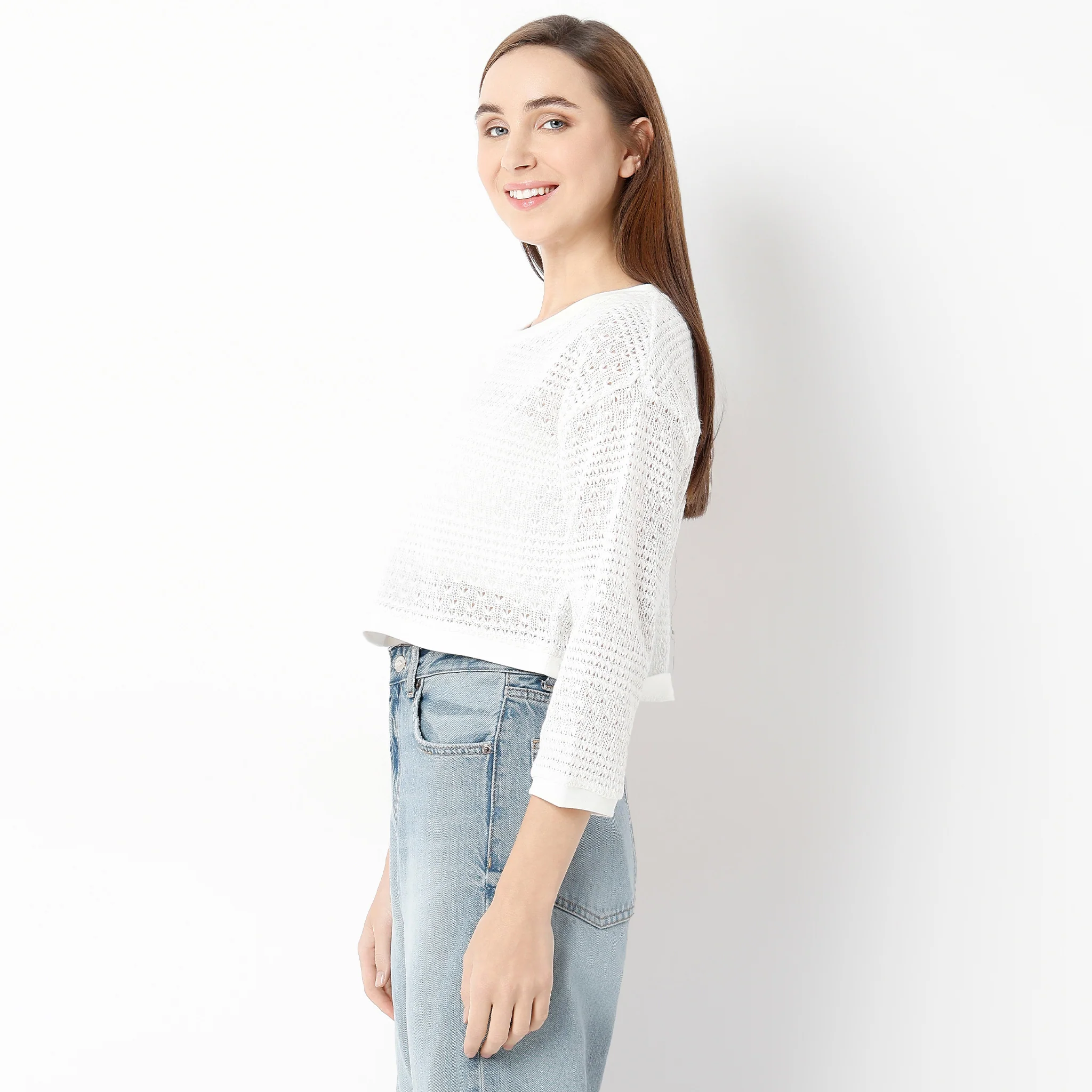 Boxy Fit Round Neck Full Sleeve Solid Betty Top - Image 5