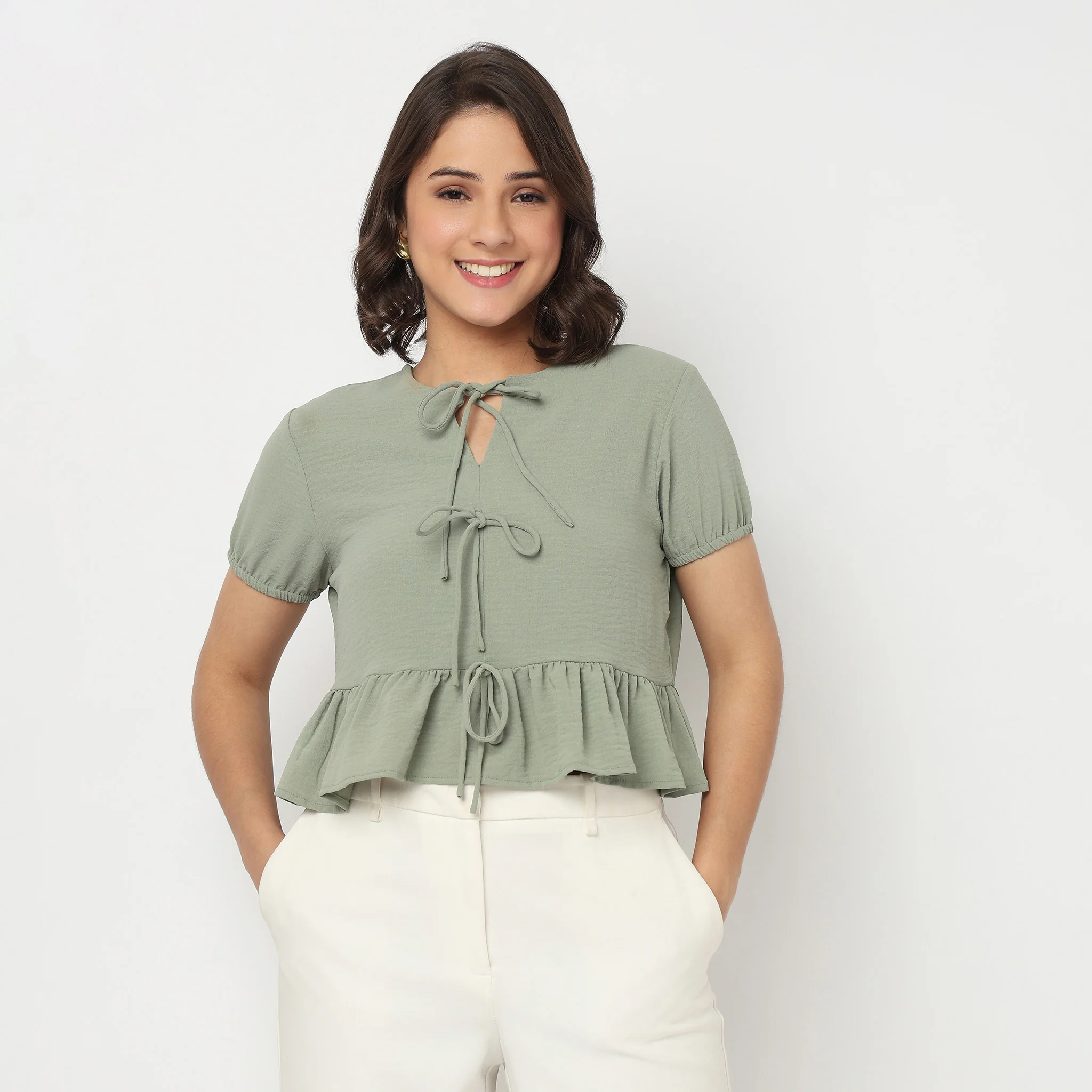 Boxy Fit Top With Bow Detail - Image 2