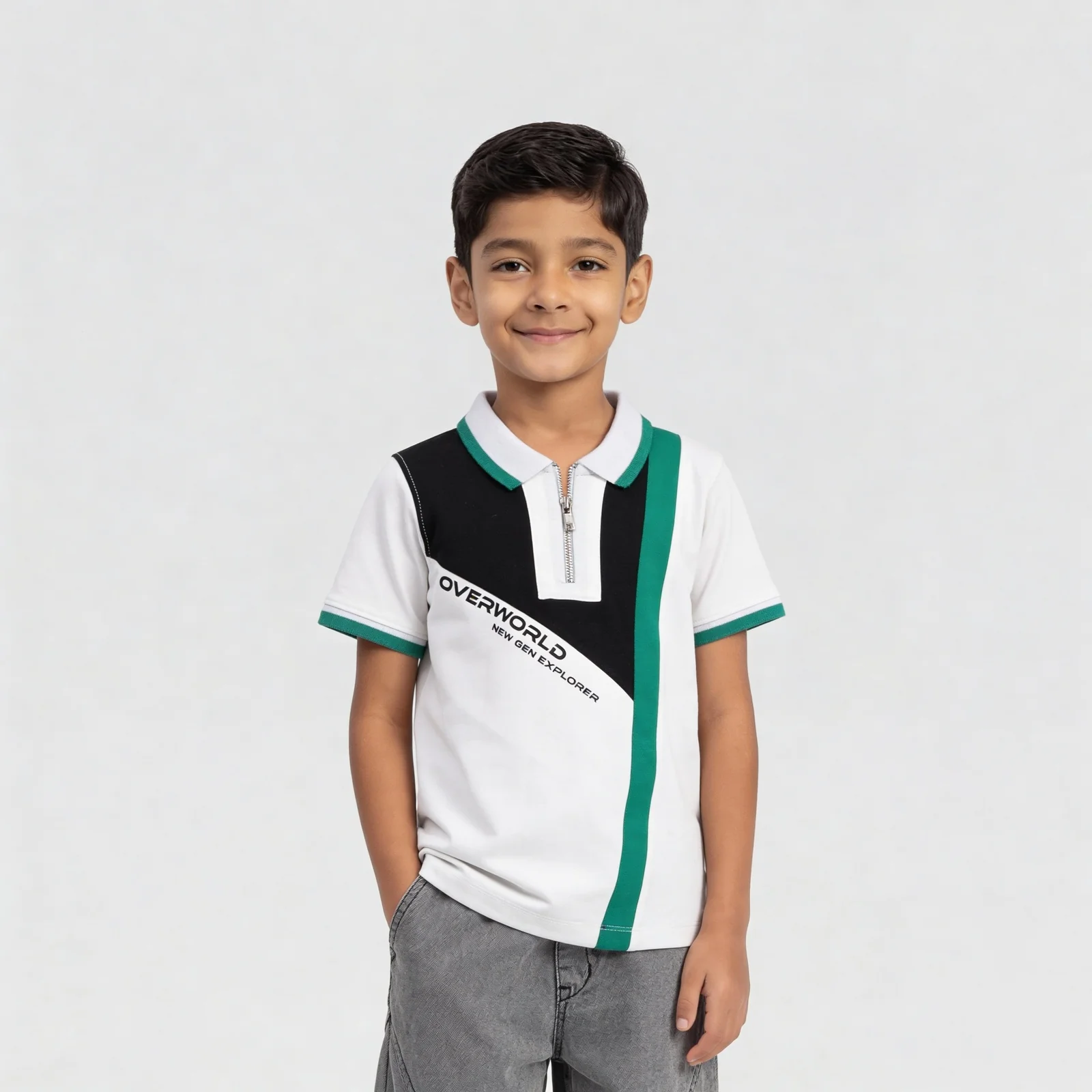 Boys Adventure Cut & Sew Polo T-Shirt With Zipper - Image 2