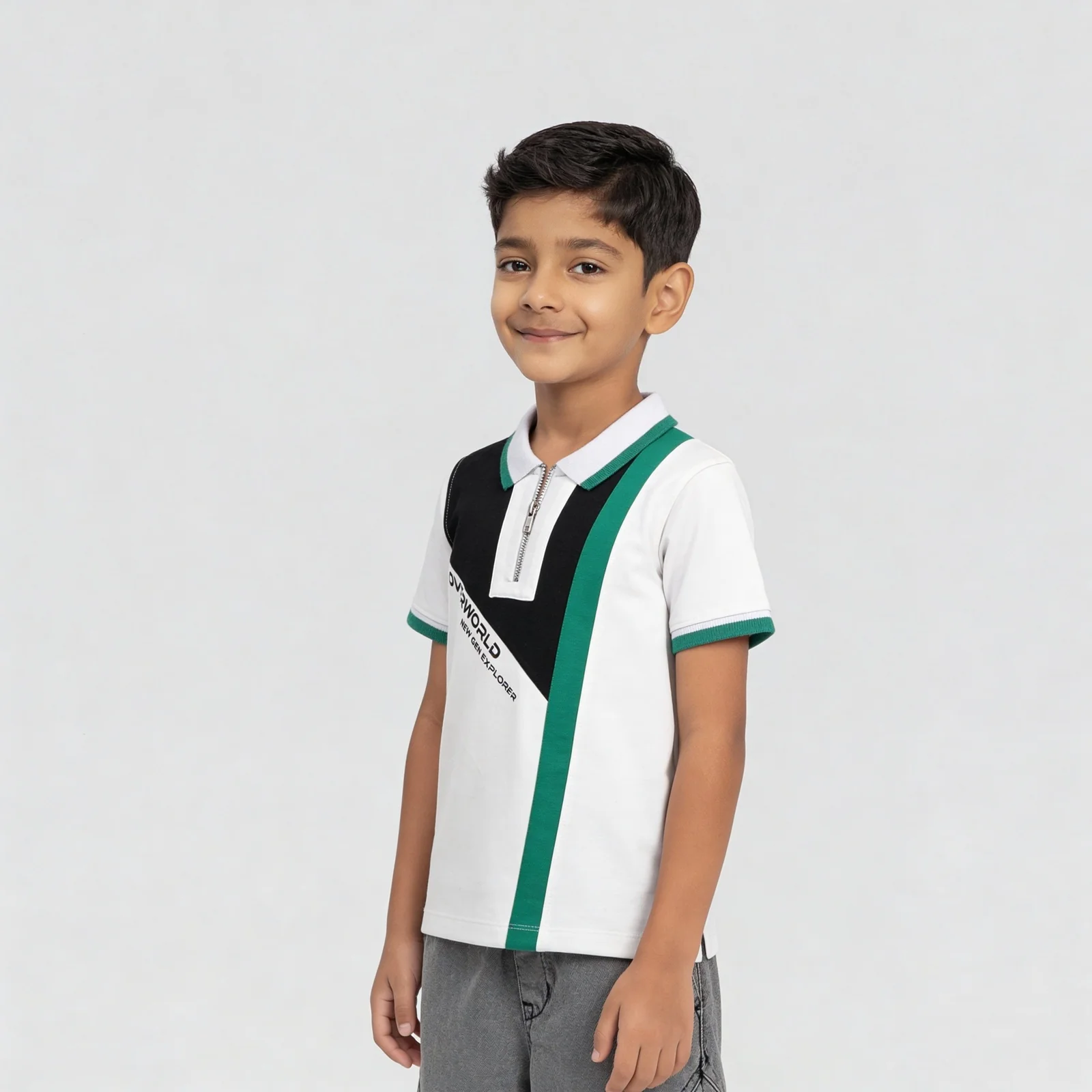 Boys Adventure Cut & Sew Polo T-Shirt With Zipper - Image 5