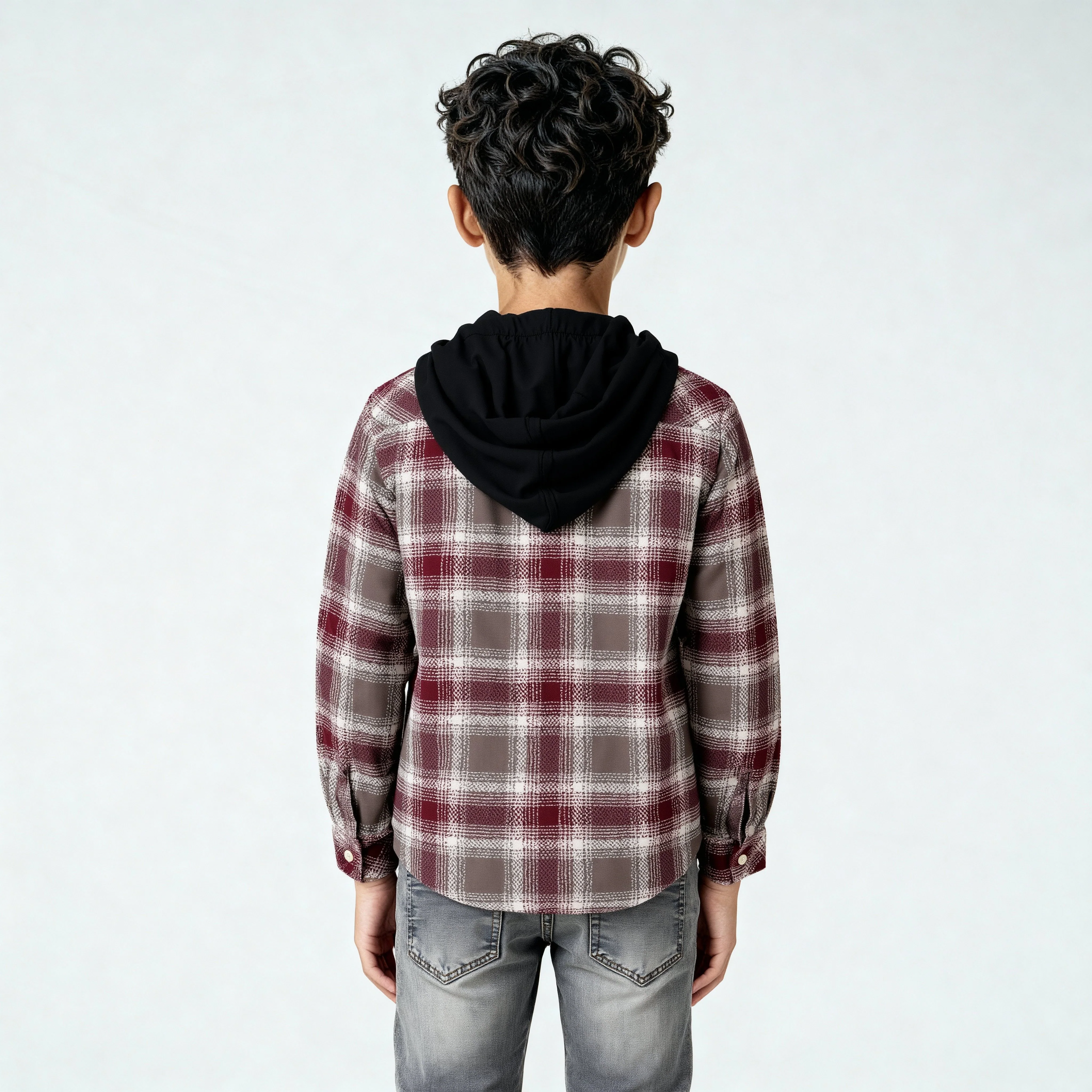 Boys Cotton Checkered Hoodie Shirt - Image 3
