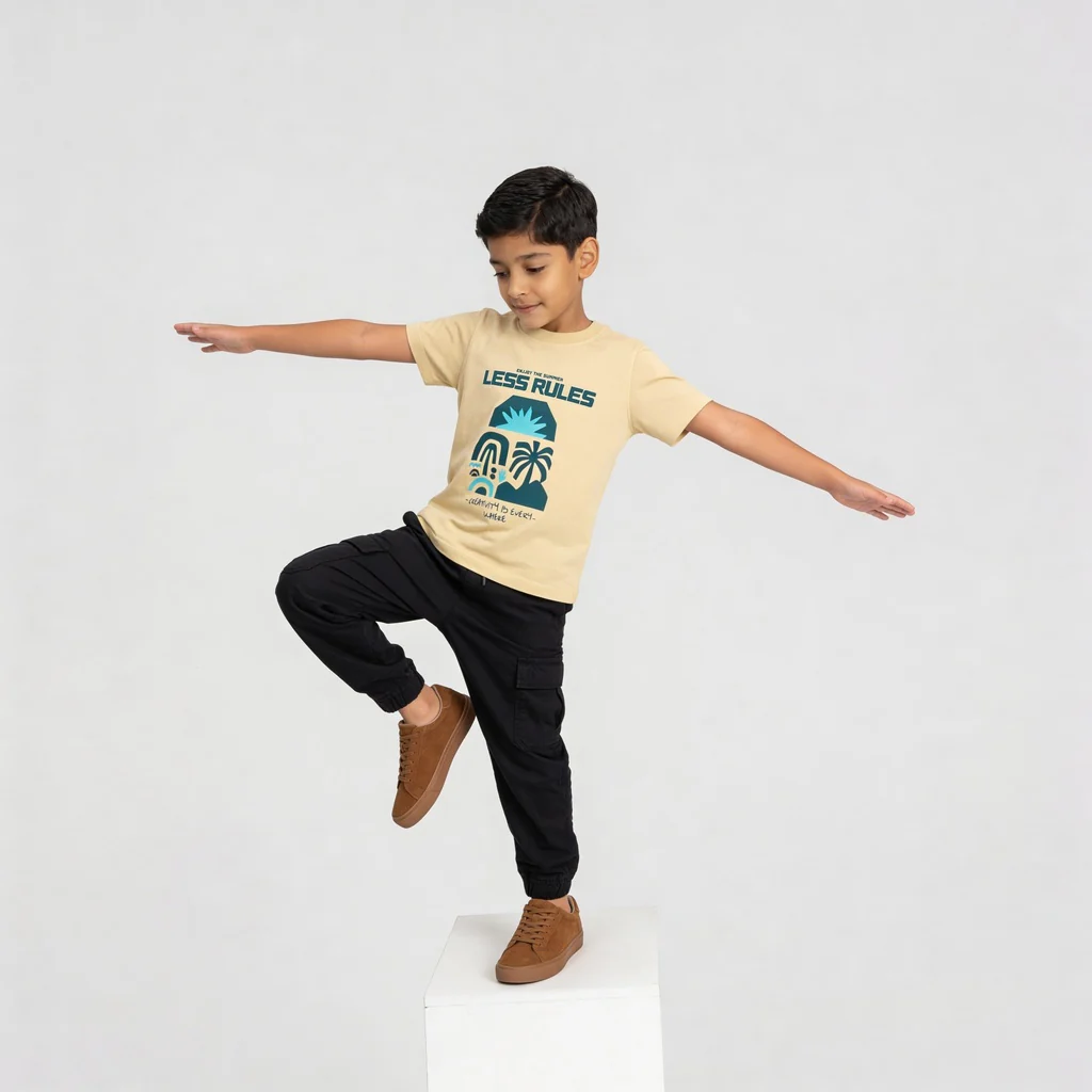Boys Cotton Crew Neck Graphitee