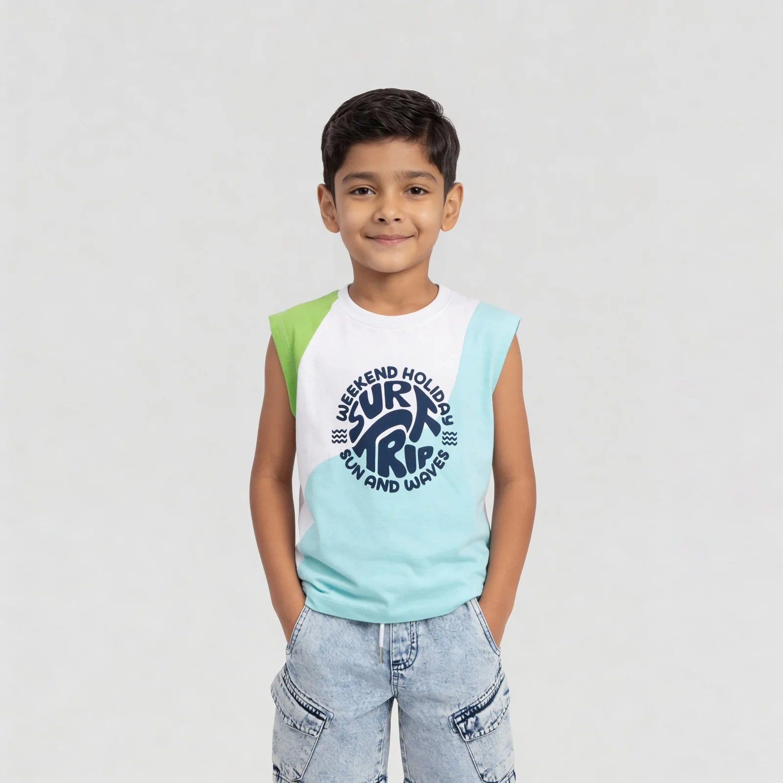 Boys Cotton Printed Summer Paradies Tank T-Shirt - Image 2