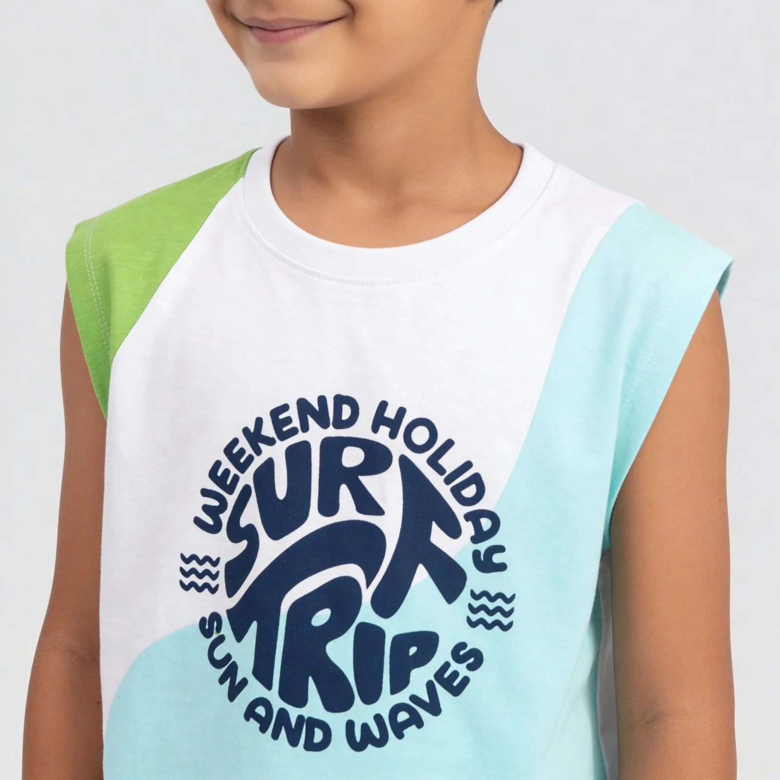 Boys Cotton Printed Summer Paradies Tank T-Shirt - Image 4