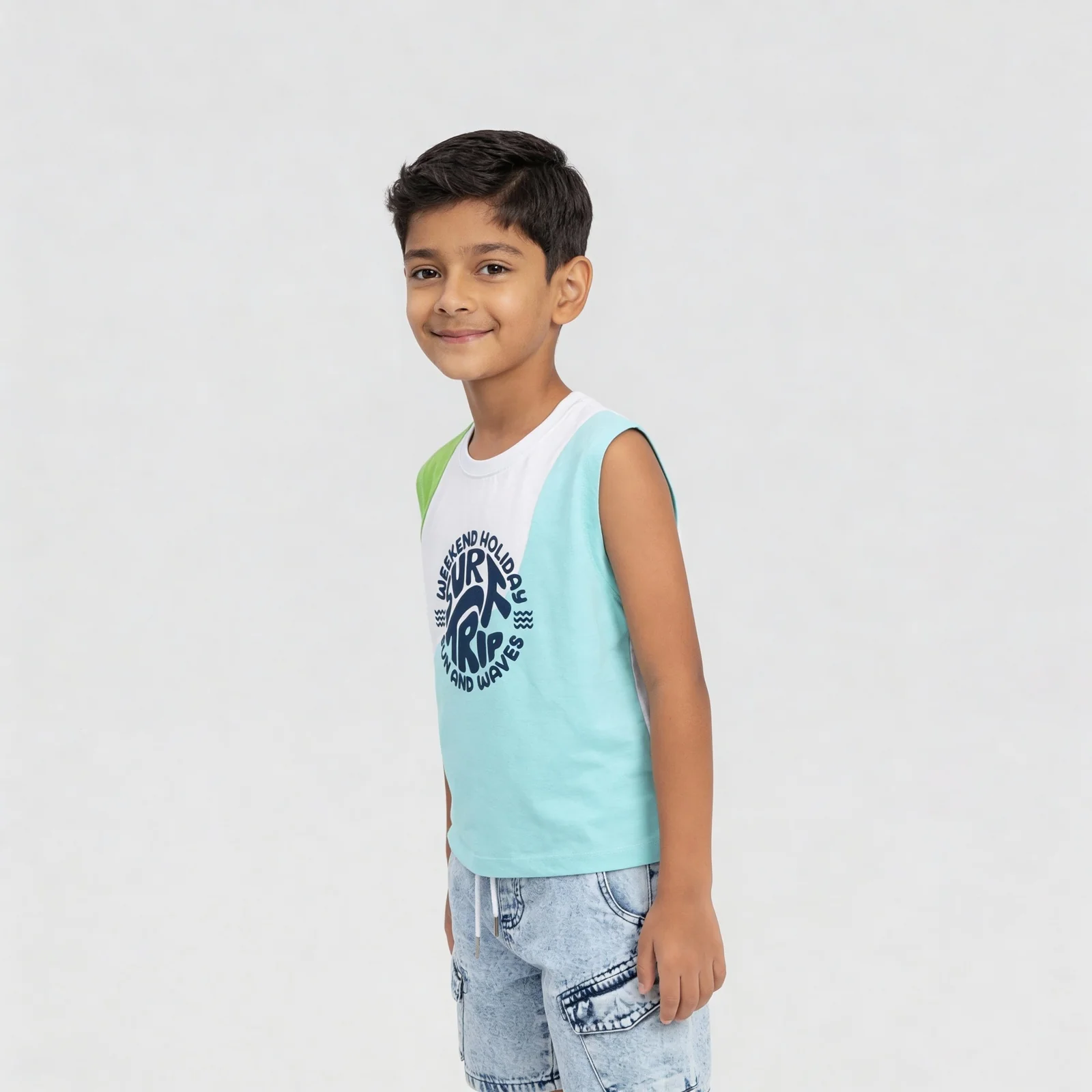 Boys Cotton Printed Summer Paradies Tank T-Shirt - Image 5