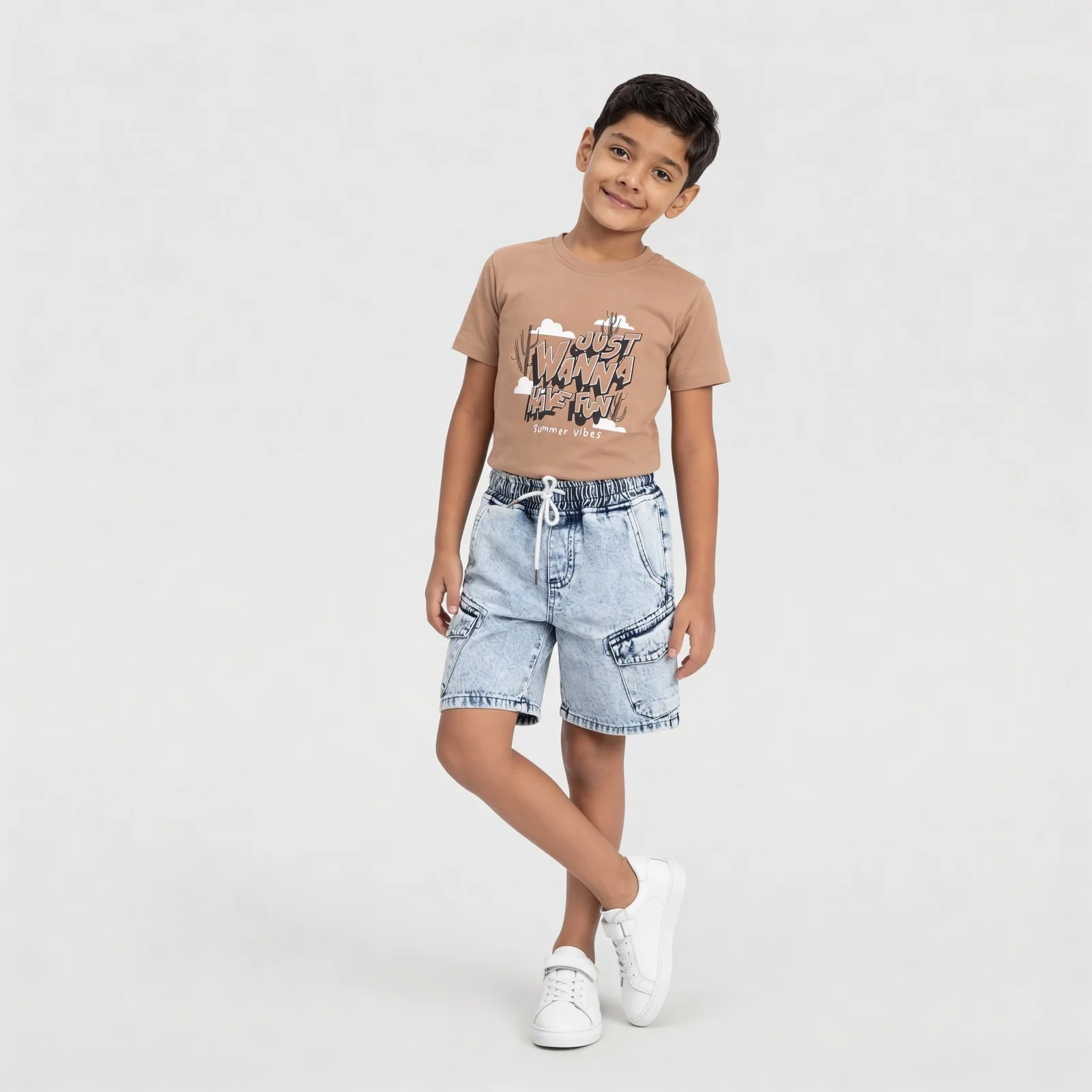 Boys Cotton Solid Casual Double Pocket Shorts