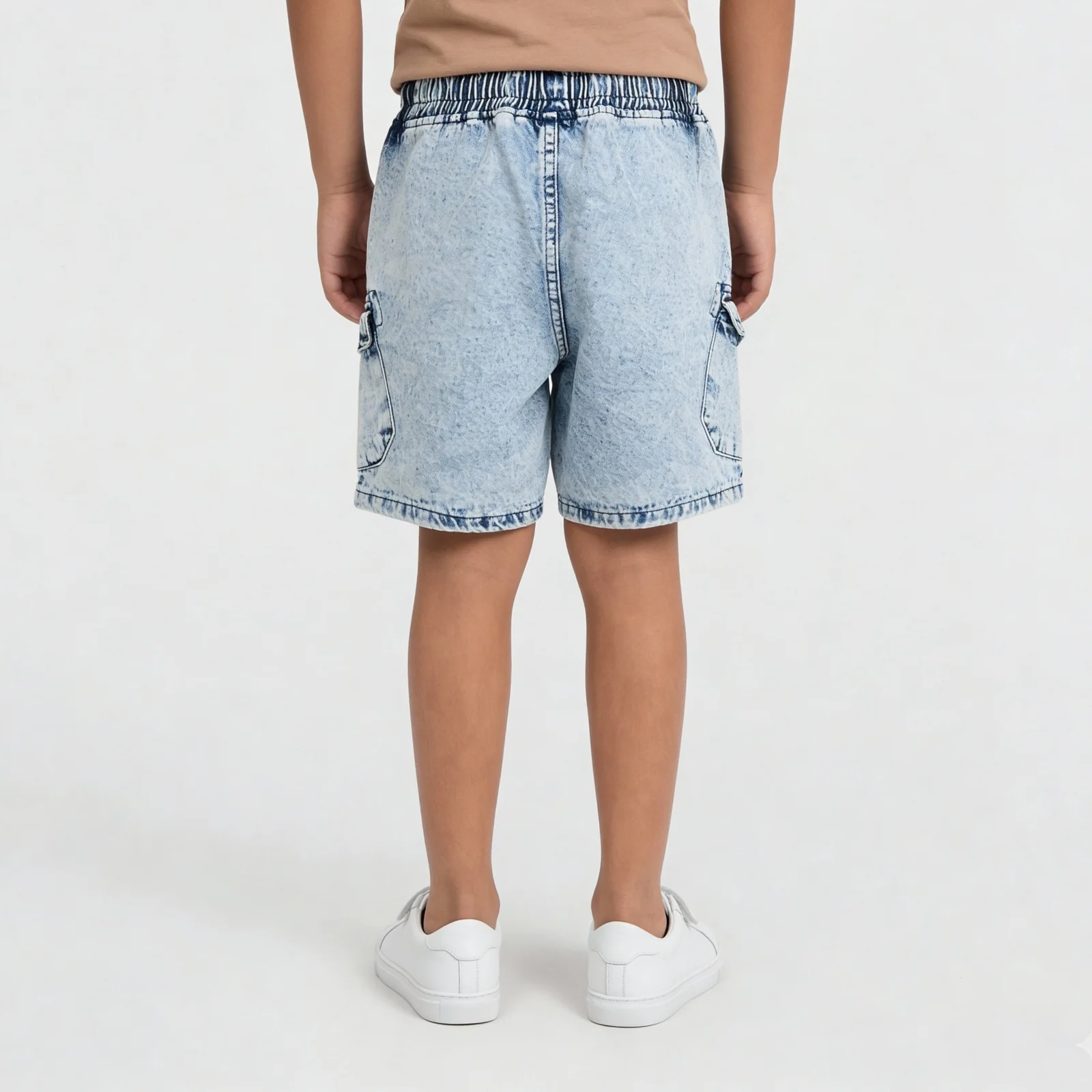Boys Cotton Solid Casual Double Pocket Shorts - Image 3