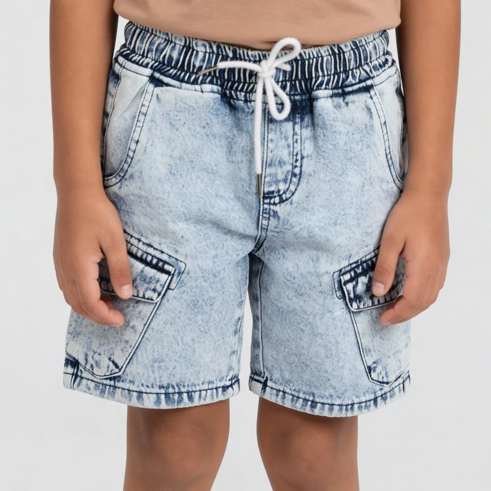 Boys Cotton Solid Casual Double Pocket Shorts - Image 4