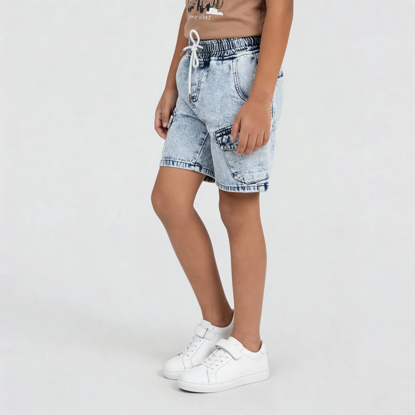 Boys Cotton Solid Casual Double Pocket Shorts - Image 5