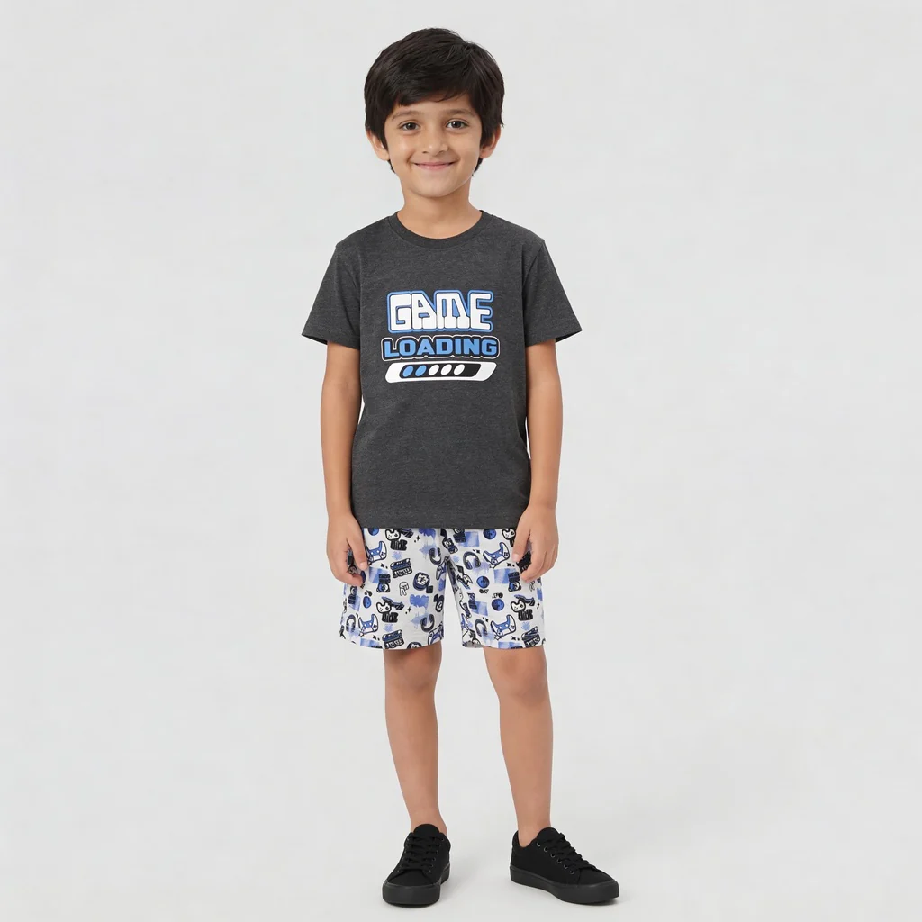 Boys Cotton T-Shirt with Shorts Sleepwear Sets - Image 2