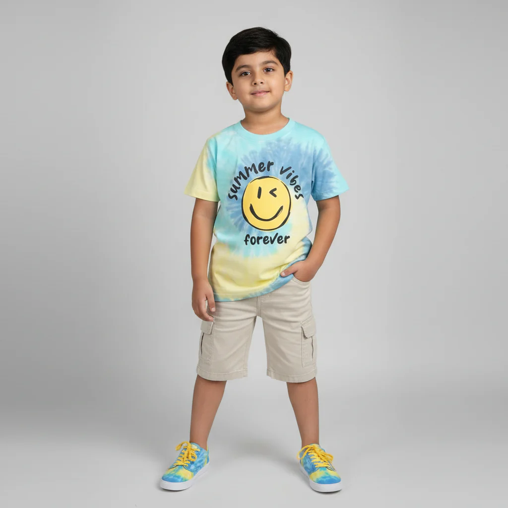 Boys Cotton Tie-Dye Crew Neck T-Shirt