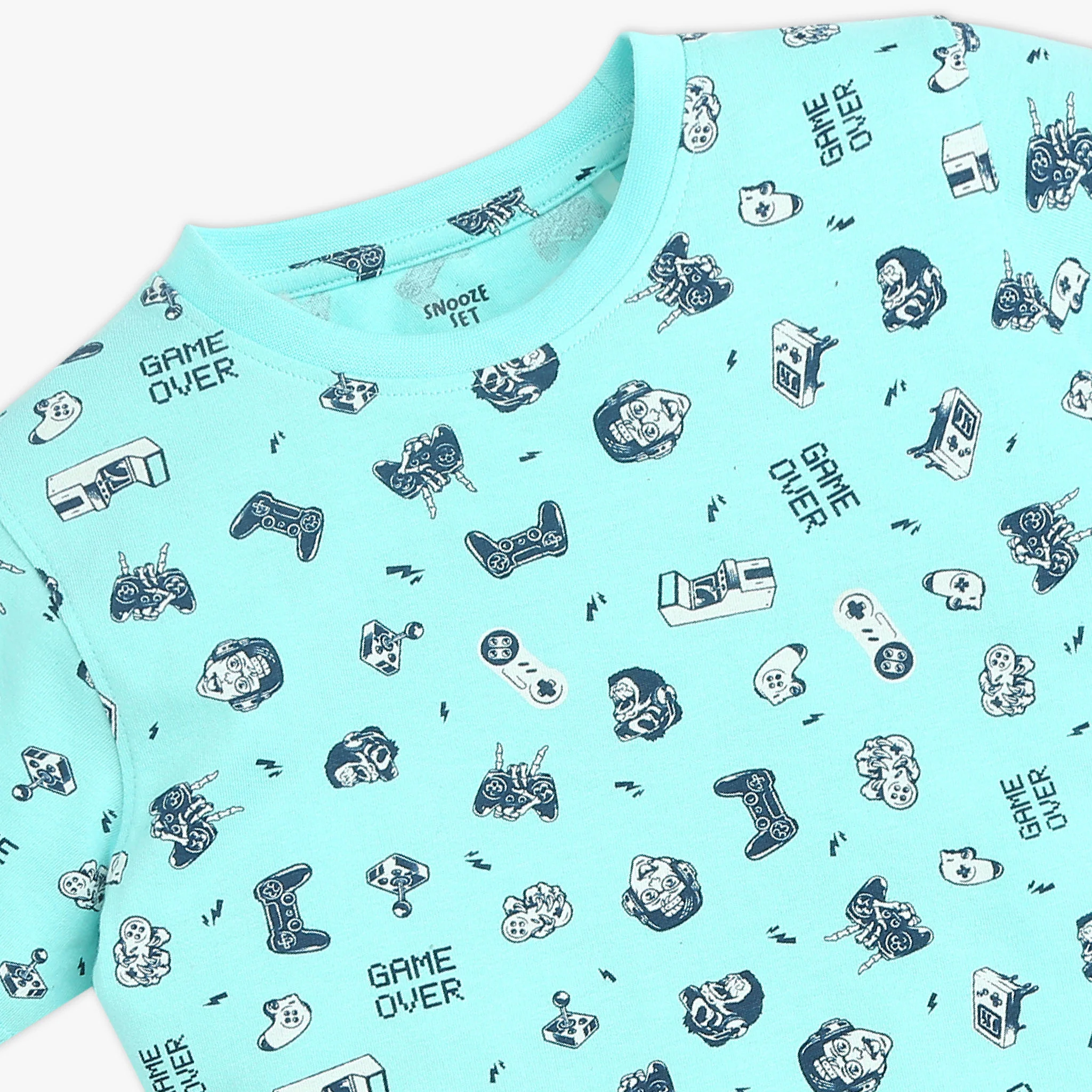 Boys Crew Neck T-Shirt And Shorts All Over Printed Sleepwear Set - Image 4