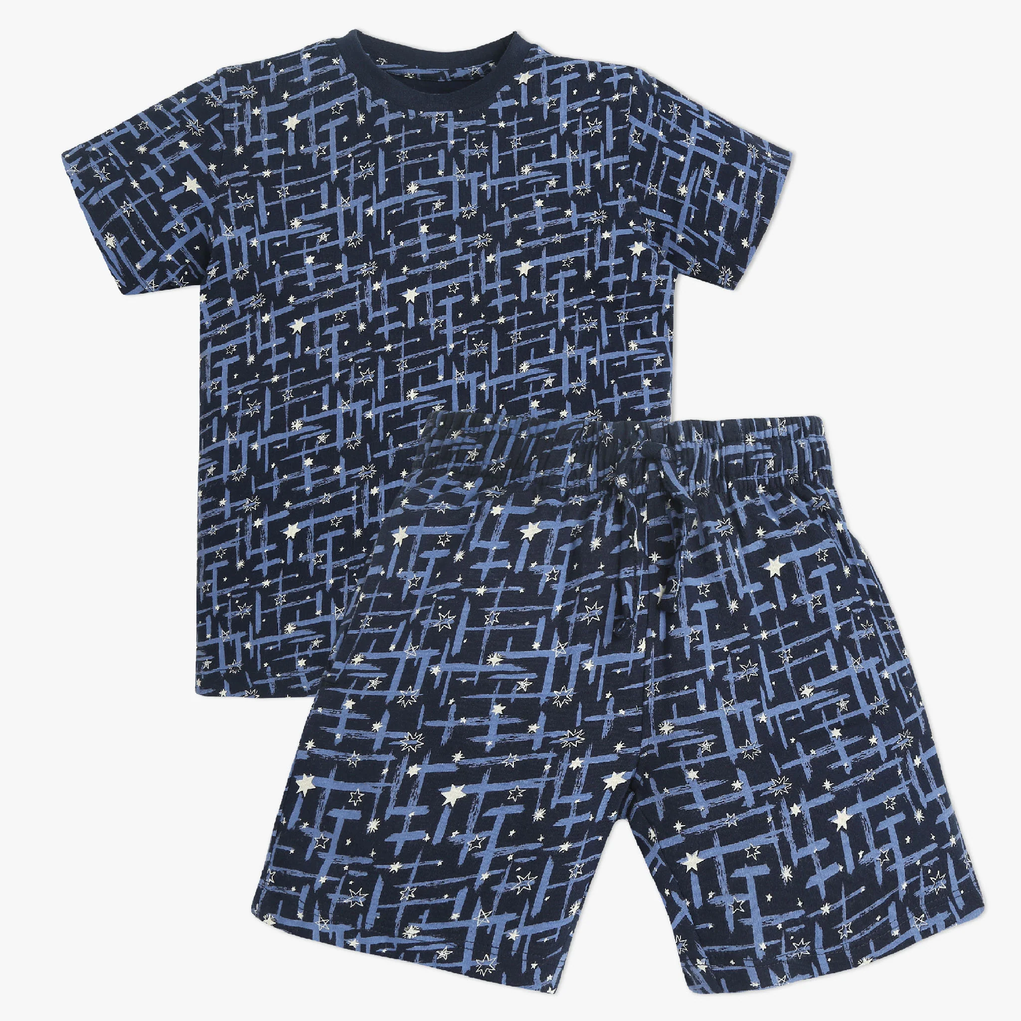 Boys Crew Neck T-Shirt And Shorts All Over Printed Sleepwear Set
