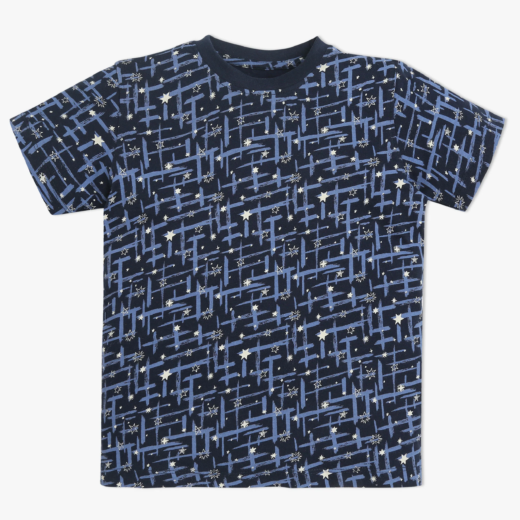 Boys Crew Neck T-Shirt And Shorts All Over Printed Sleepwear Set - Image 2