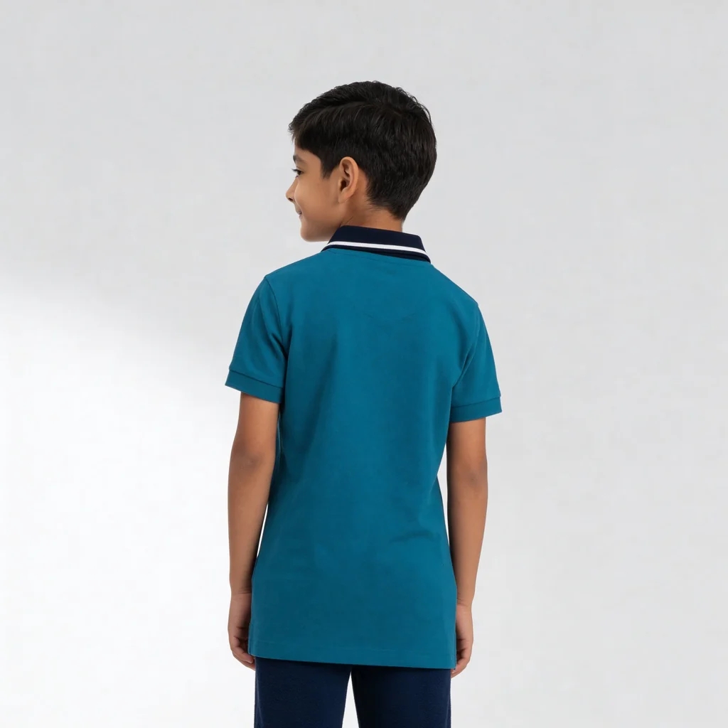 Boys Cut And Sew Collar Sport Polo T-Shirt - Image 3