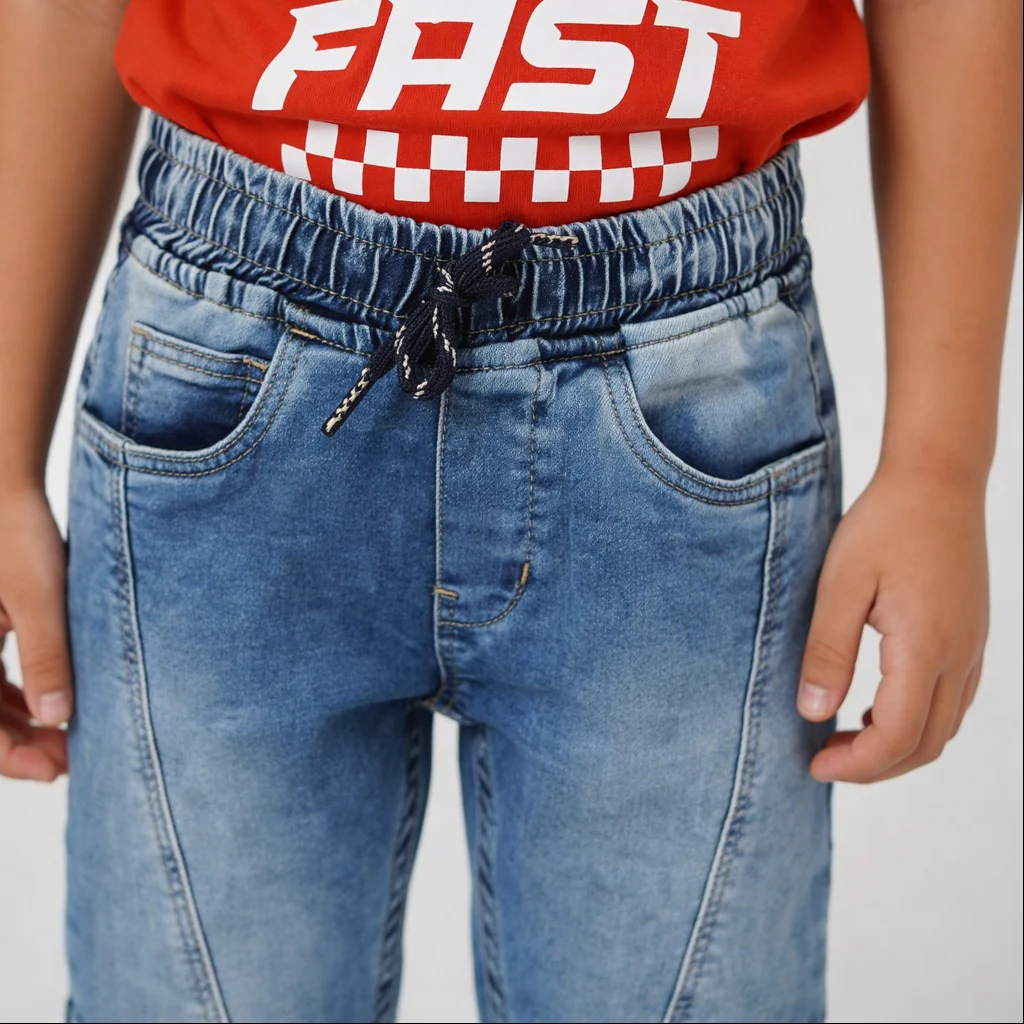 Boys Havily Washed Denim Jogger With Cut and Sew Details - Image 4