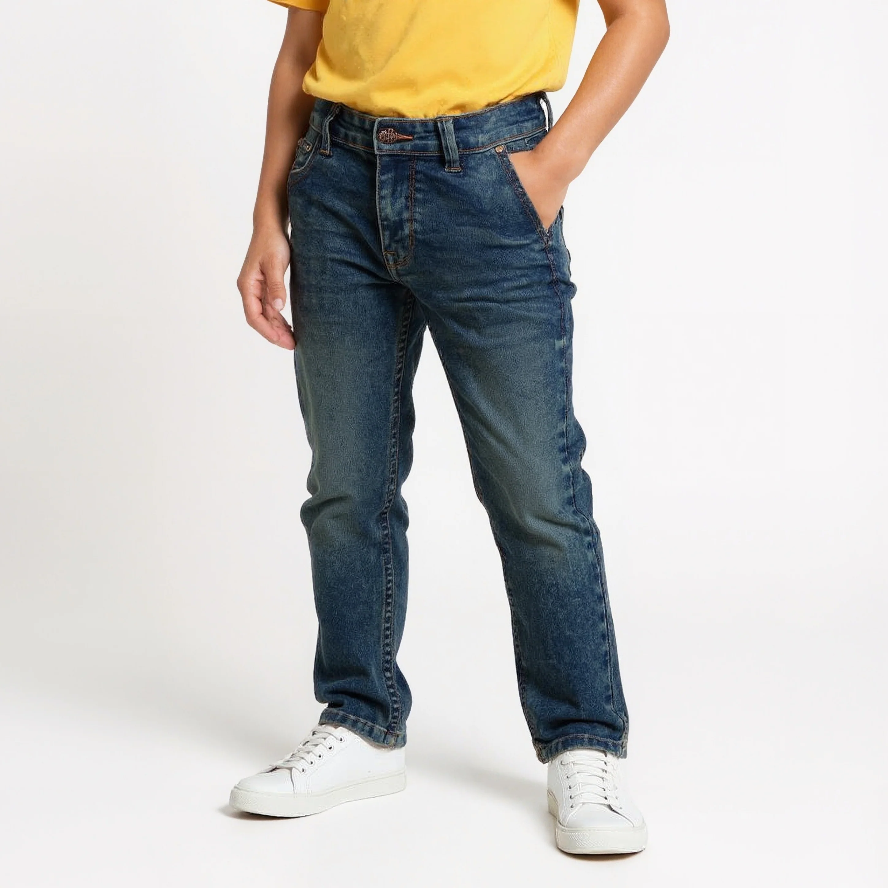 Boys Heavily Washed With Tint Effect Slim Fit Denim - Image 5
