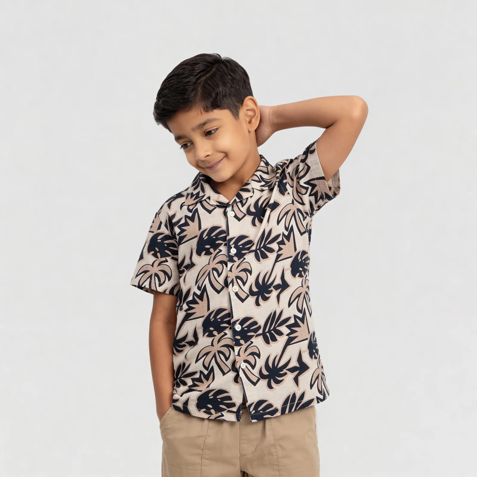 Boys Printed Camp Collar Shirt - Image 2