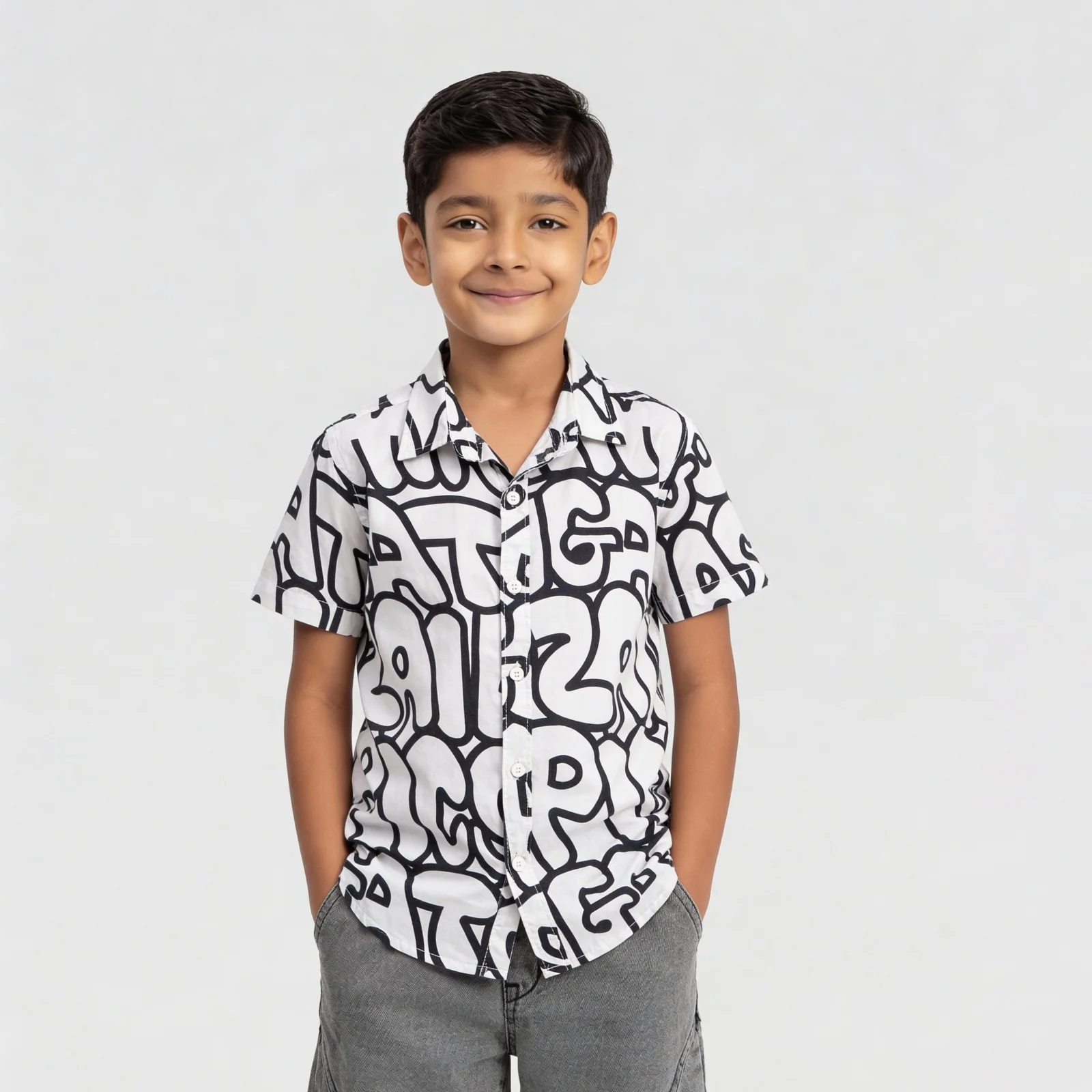 Boys Printed Camp Collar Shirt - Image 2
