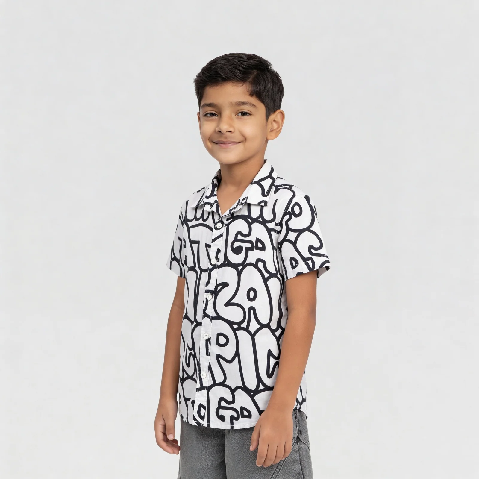 Boys Printed Camp Collar Shirt - Image 5